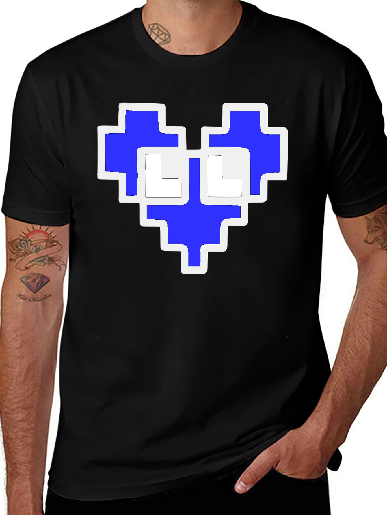 Variant 26 of Pixel Heart Graphic Tee - Black Cotton T-Shirt