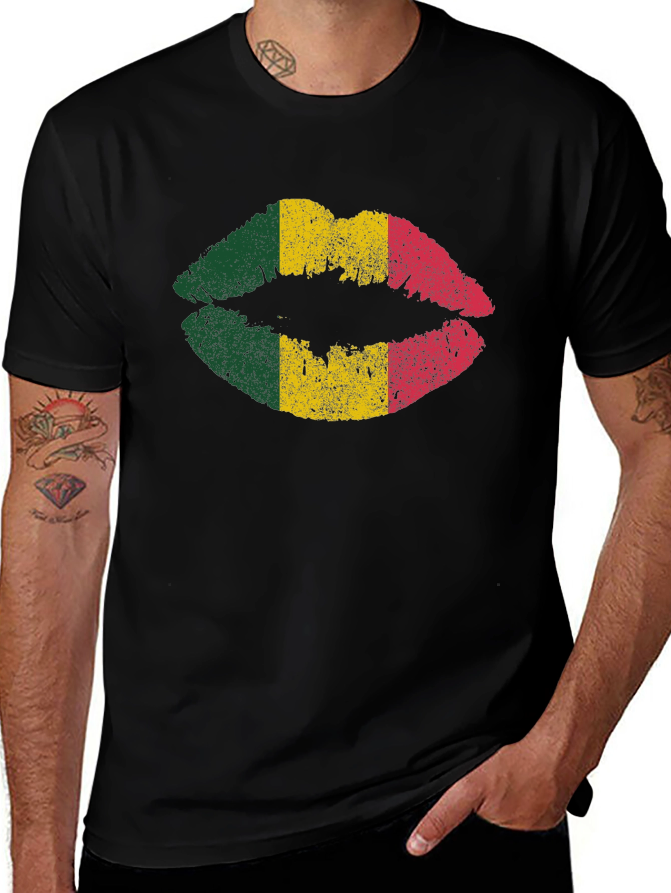 Lips Senegal Flag T-Shirt - Distressed Graphic Tee