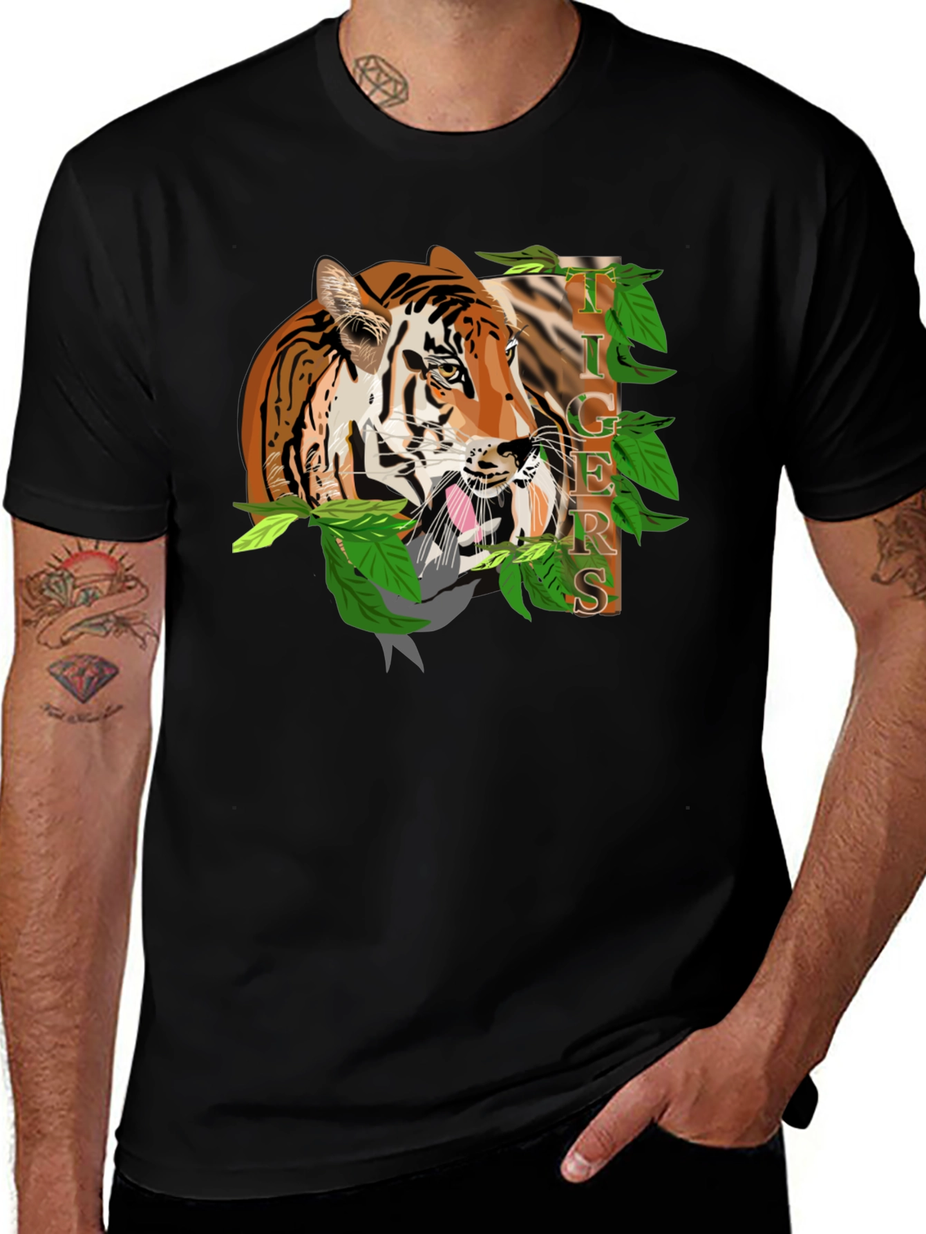 Variant 7 of Tigers Graphic Print Black T-Shirt