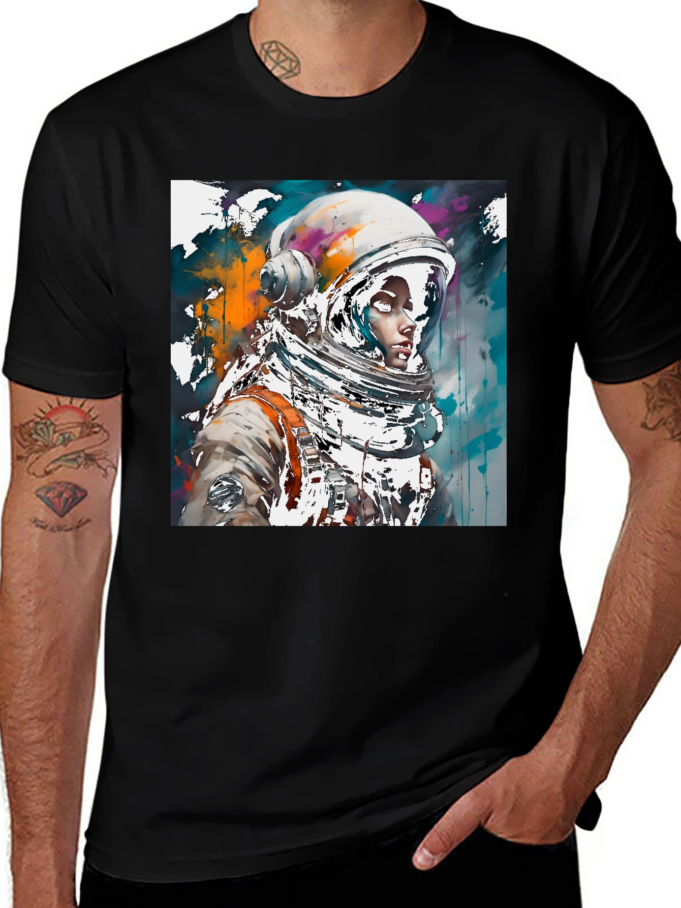 Variant 24 of Astronaut Graphic Tee - Black Cotton Crewneck
