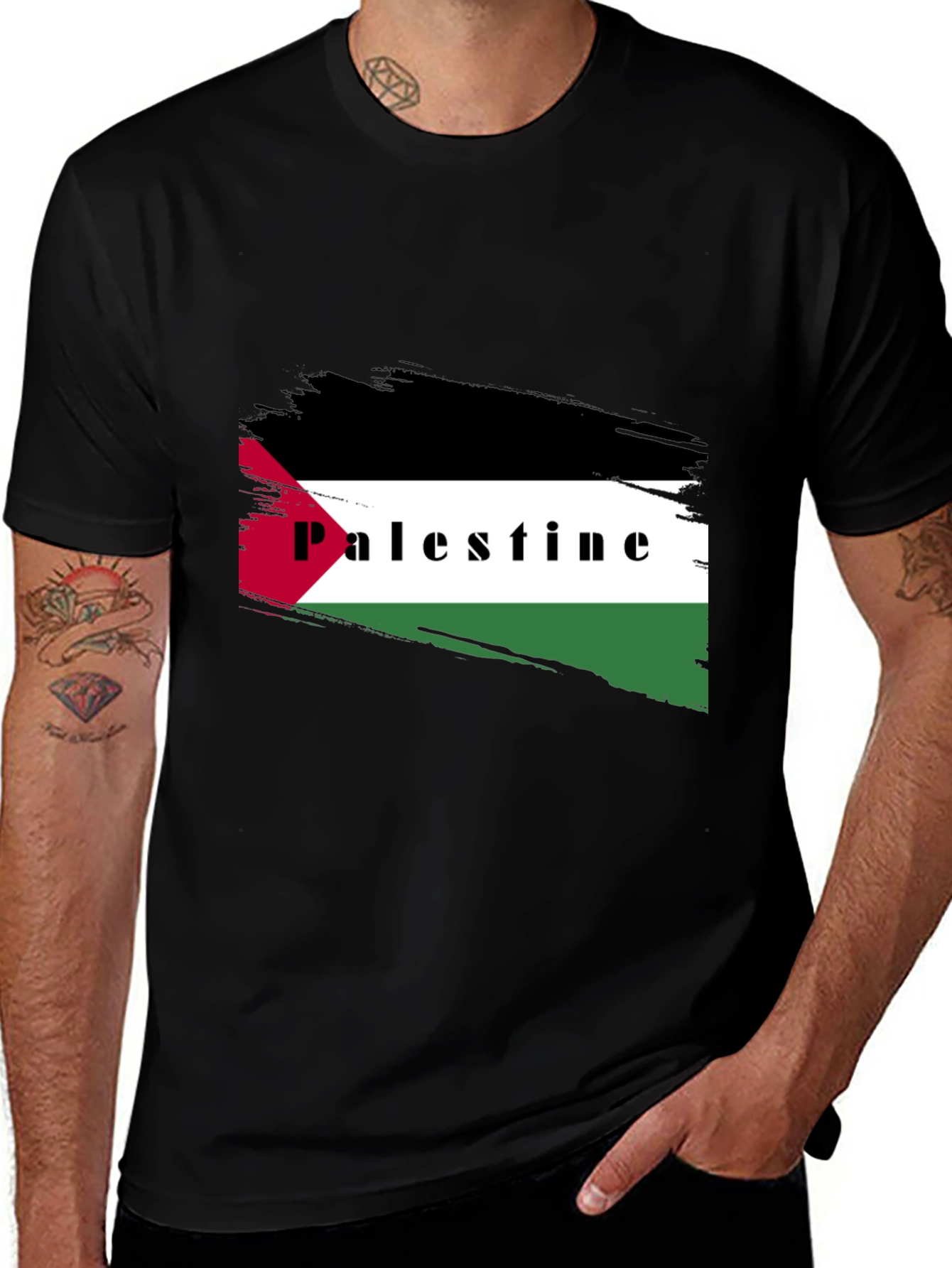 Palestine Flag T-Shirt - Black Graphic Tee