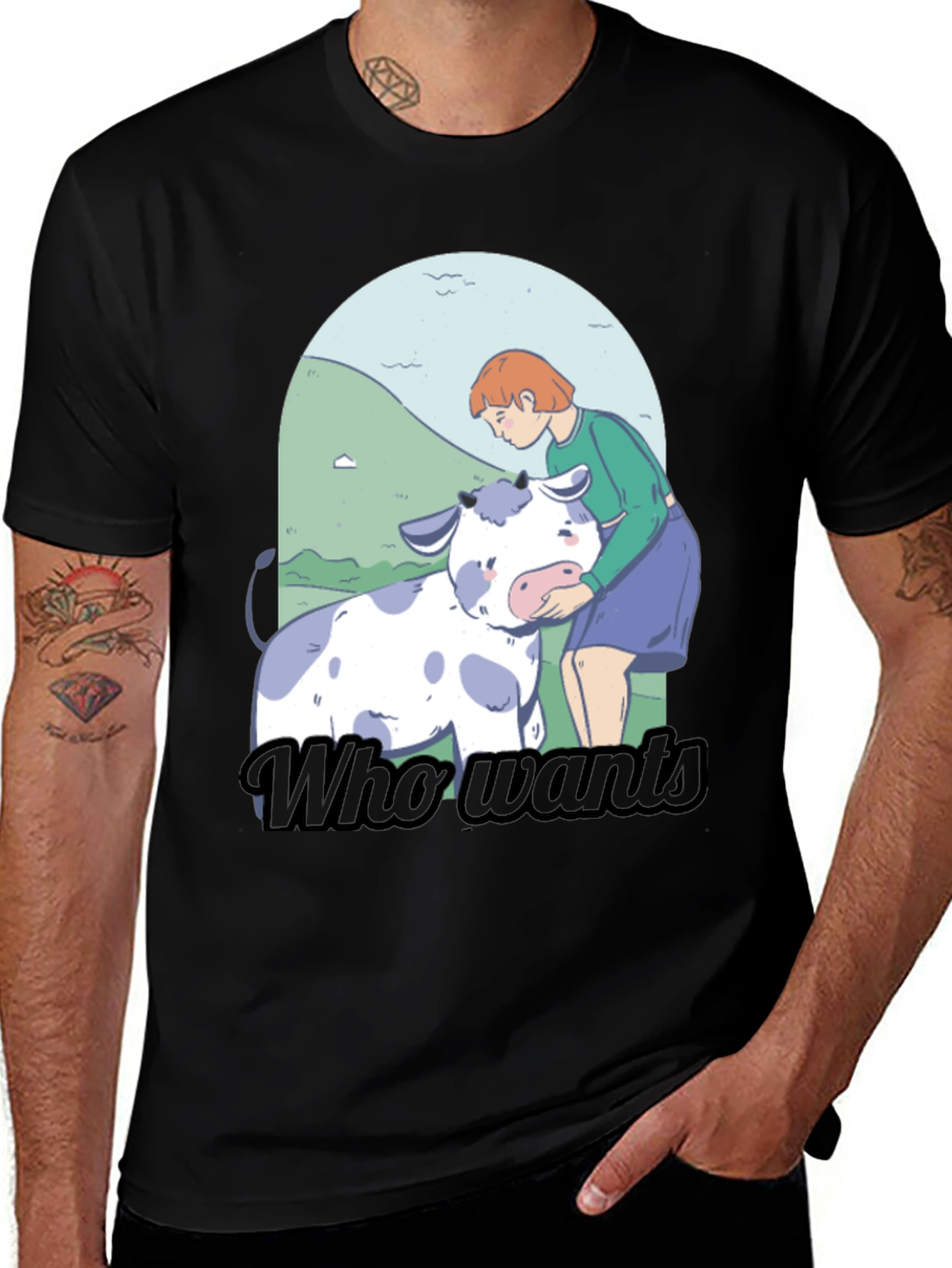 Variant 4 of Cow Lover T-Shirt - "Who Wants" Graphic Tee