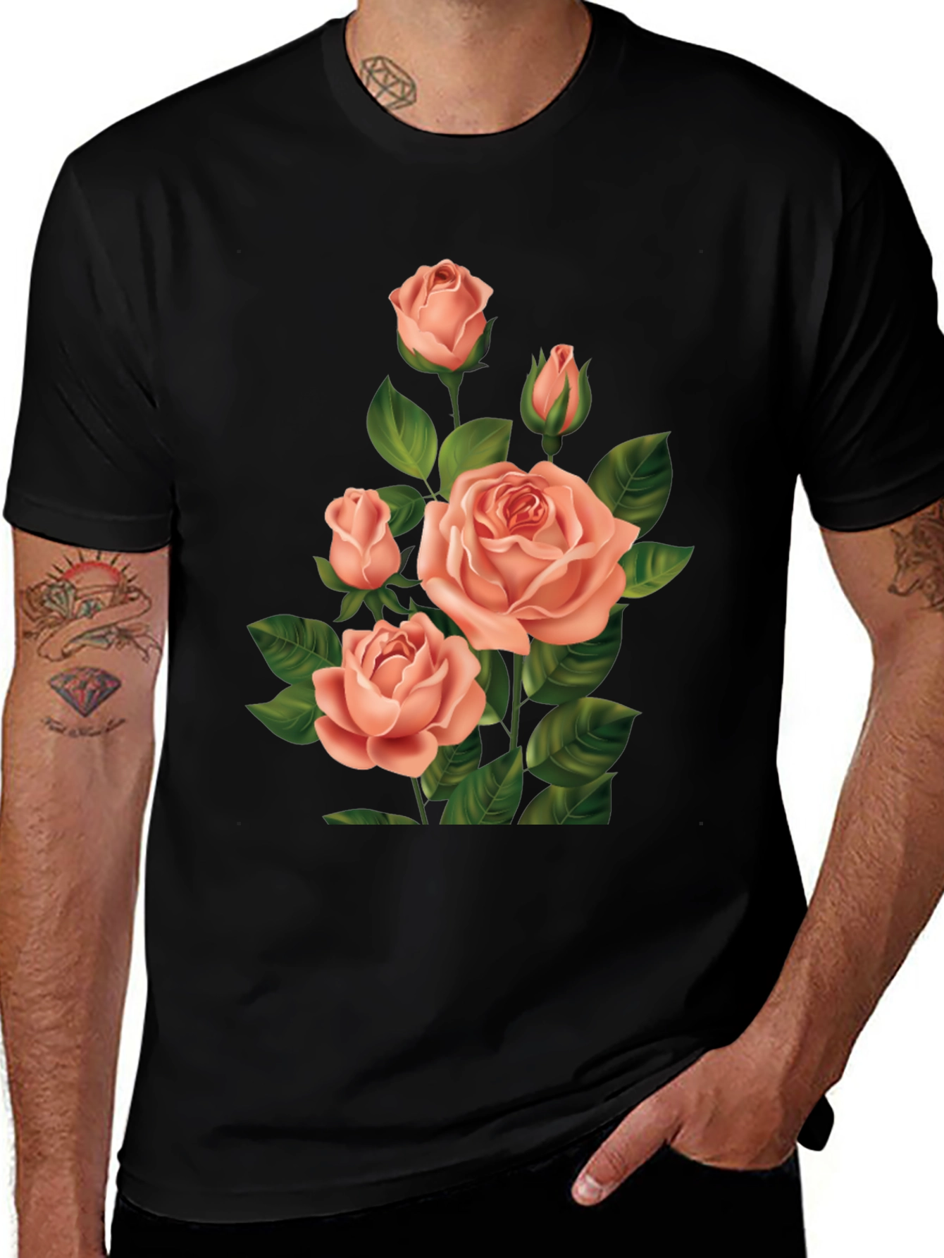 Variant 26 of Rose Graphic Black T-Shirt for Men