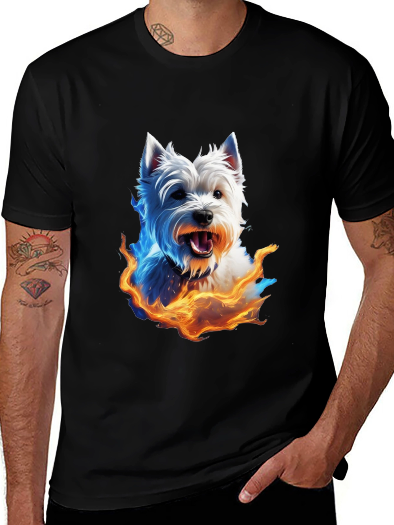 Fiery Westie Dog Graphic Tee - Black