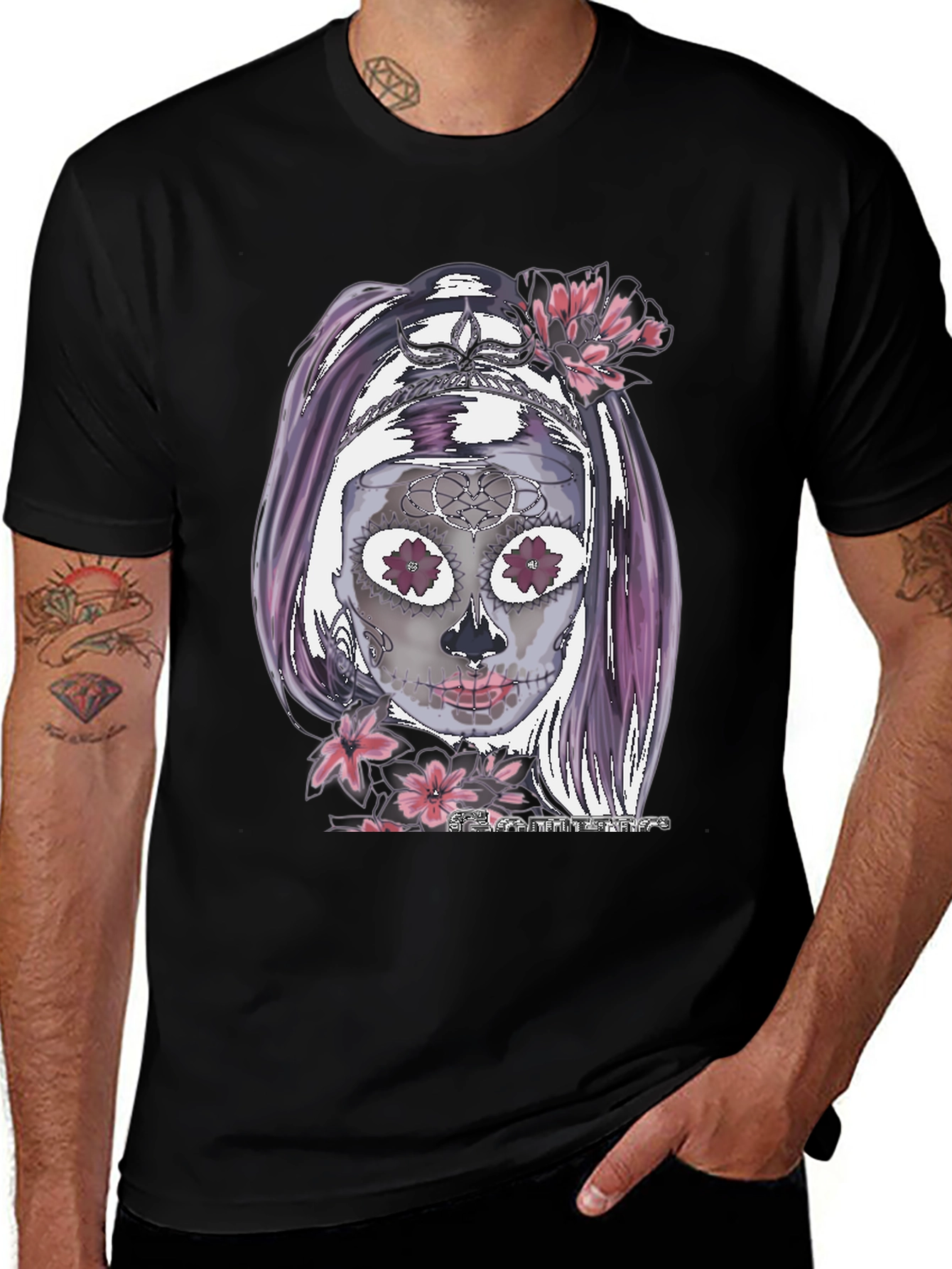 Variant 19 of Sugar Skull Flower T-Shirt - Unique Artistic Design