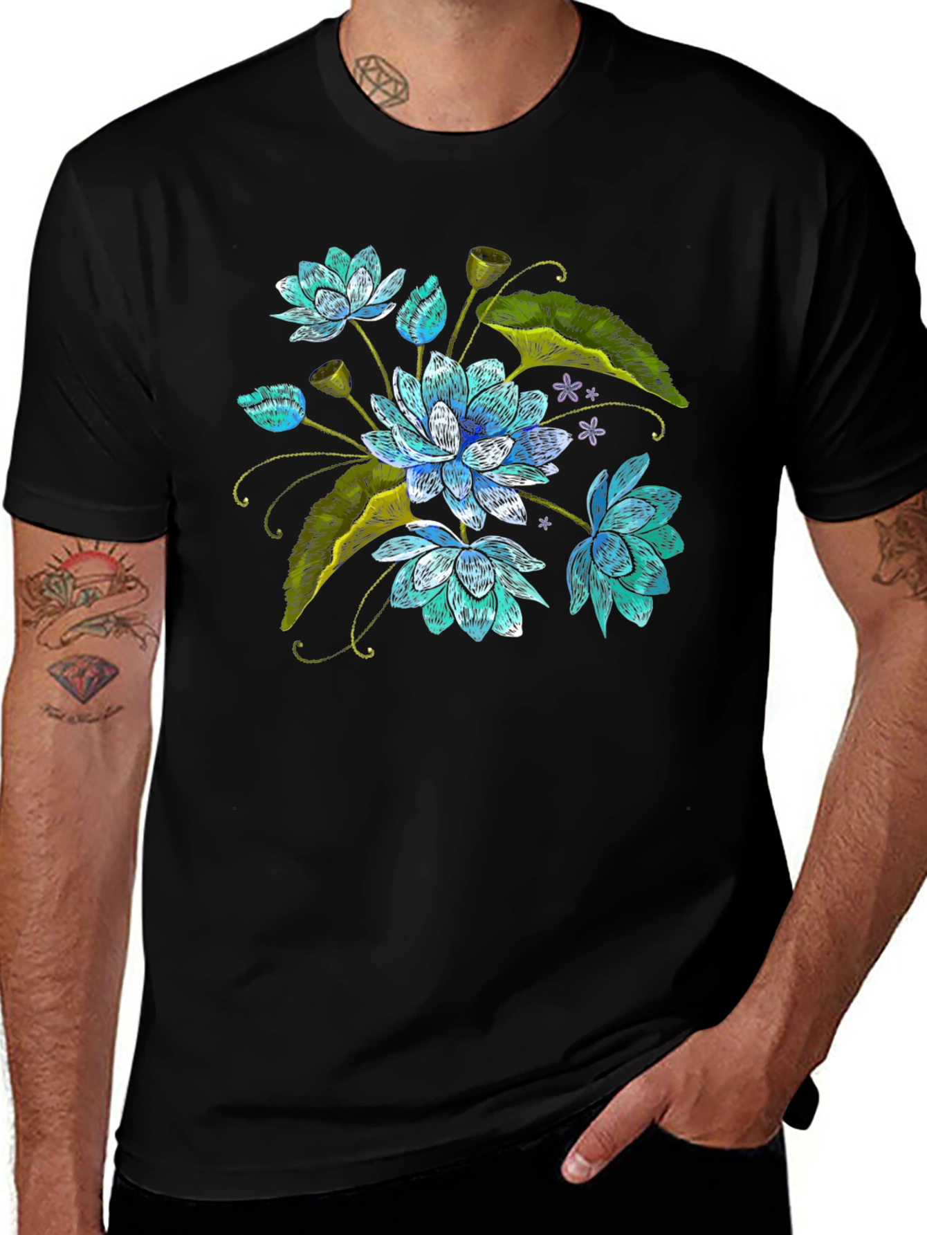 Variant 6 of Lotus Flower Embroidered Graphic Tee
