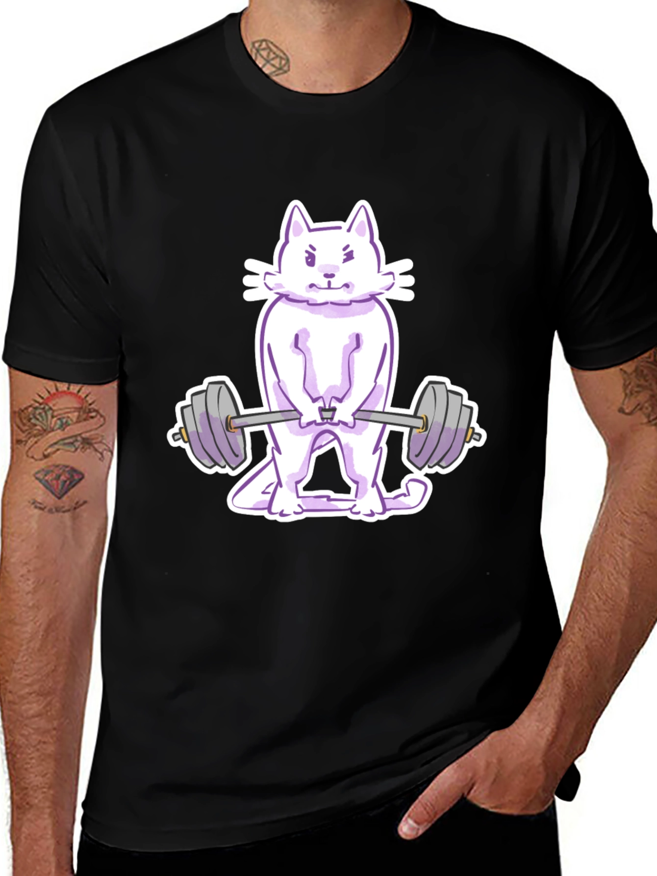 Variant 4 of Cat Lifting Weights Graphic Tee - Black