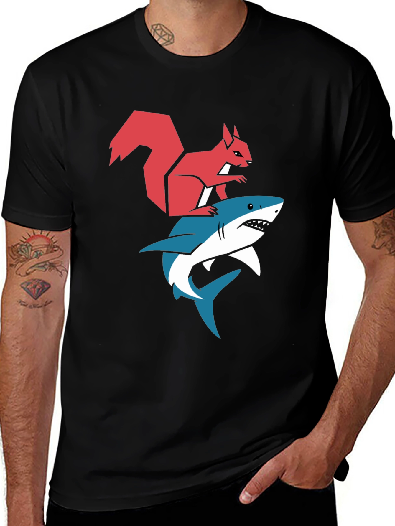 Variant 5 of Squirrel Riding Shark Graphic T-Shirt - Funny Animal Tee