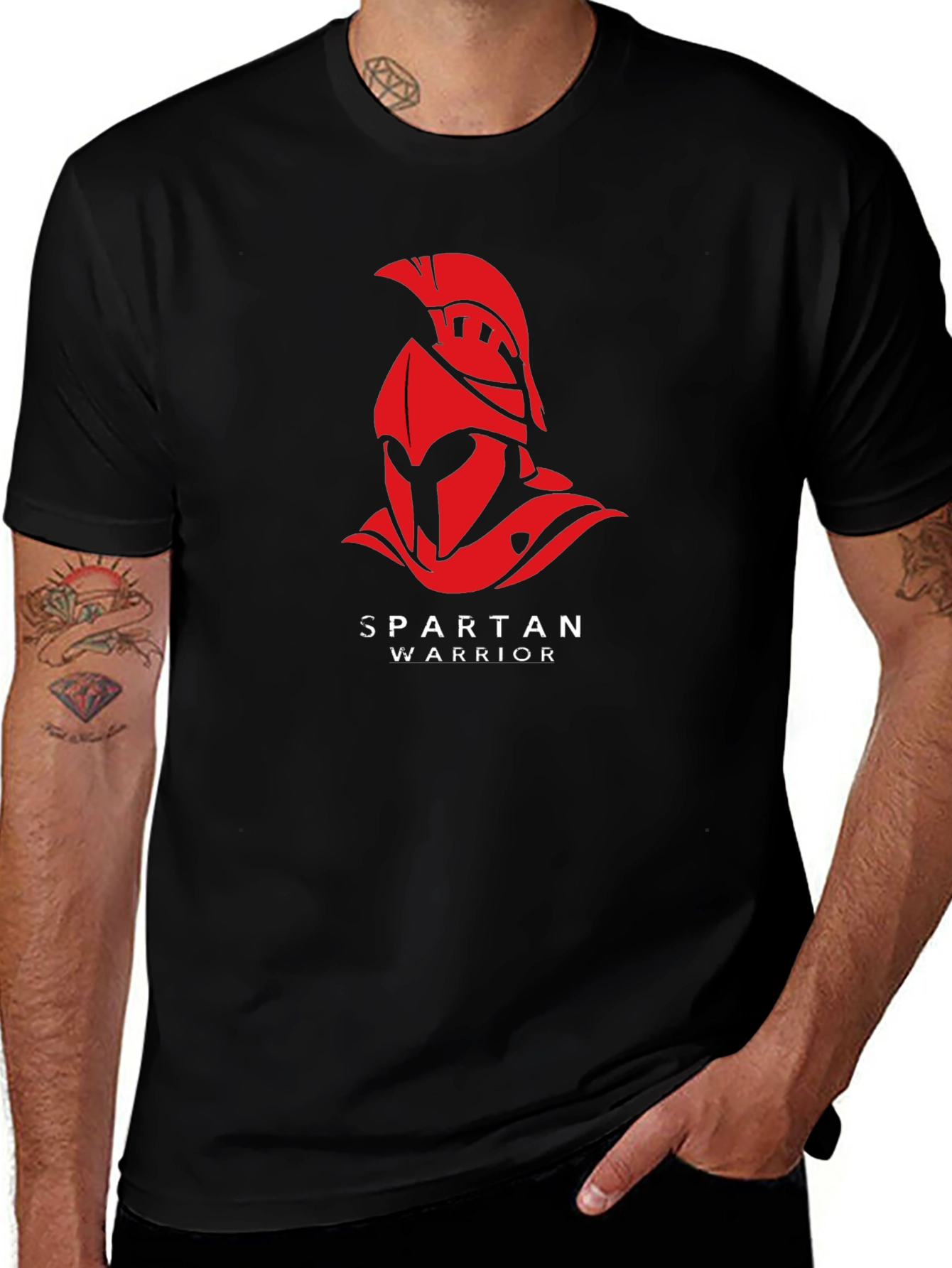 Variant 14 of Spartan Warrior Graphic T-Shirt - Black Cotton Tee