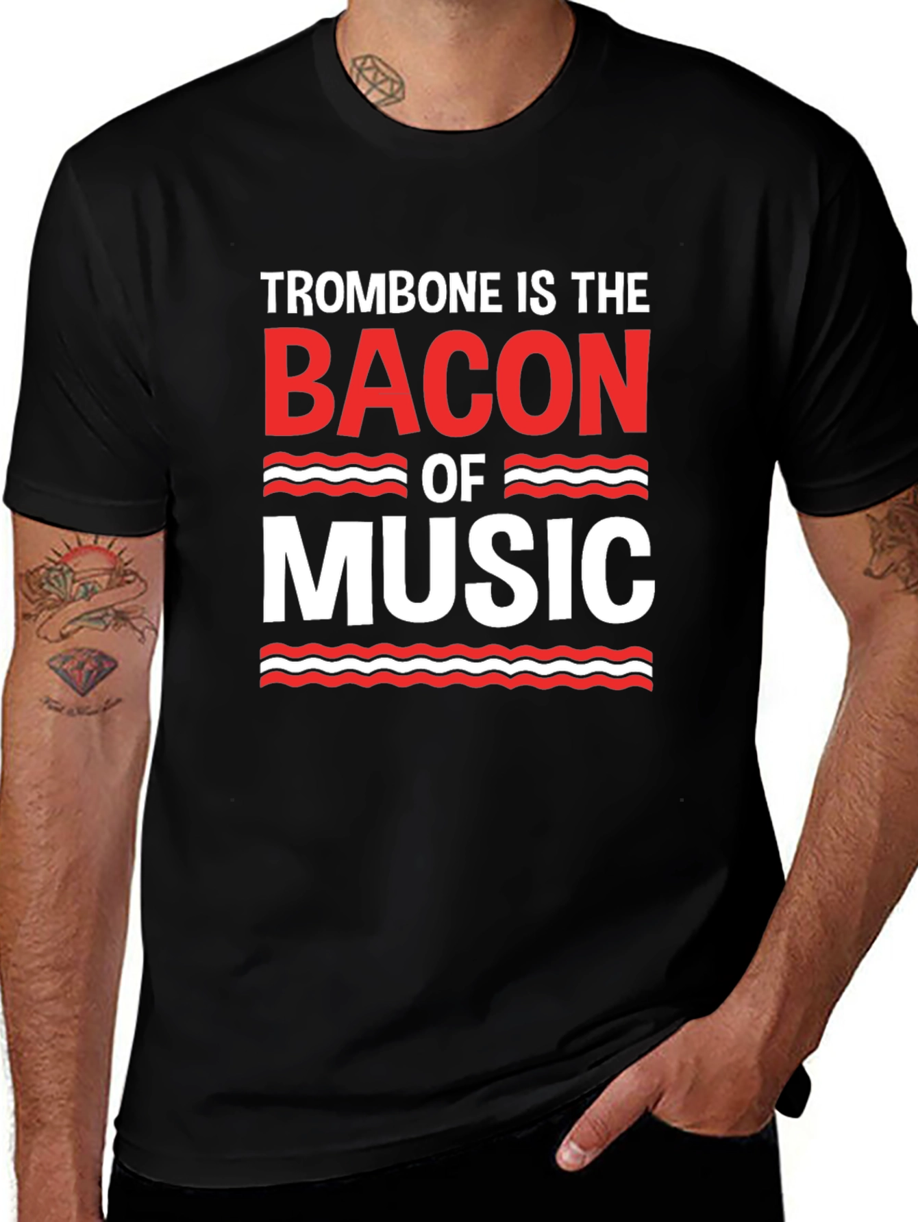 Variant 19 of Trombone is the Bacon of Music T-Shirt - Black