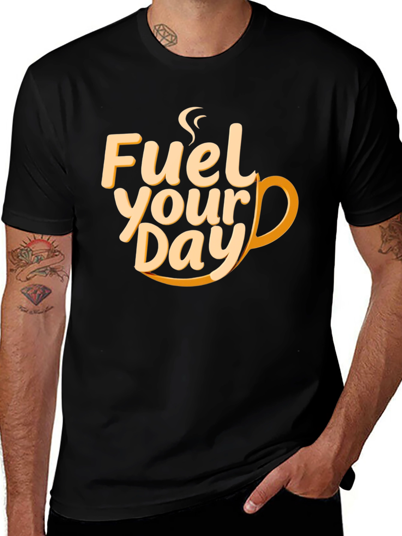 Variant 4 of Fuel Your Day Black T-Shirt - Coffee Lover Tee