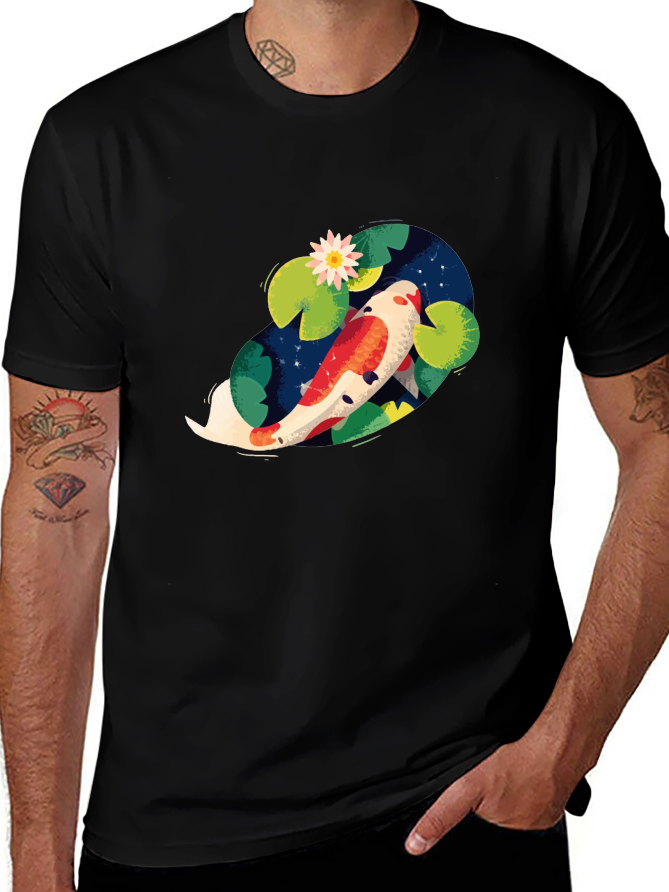 Koi Fish Pond Graphic Tee - Stylish Casual Wear