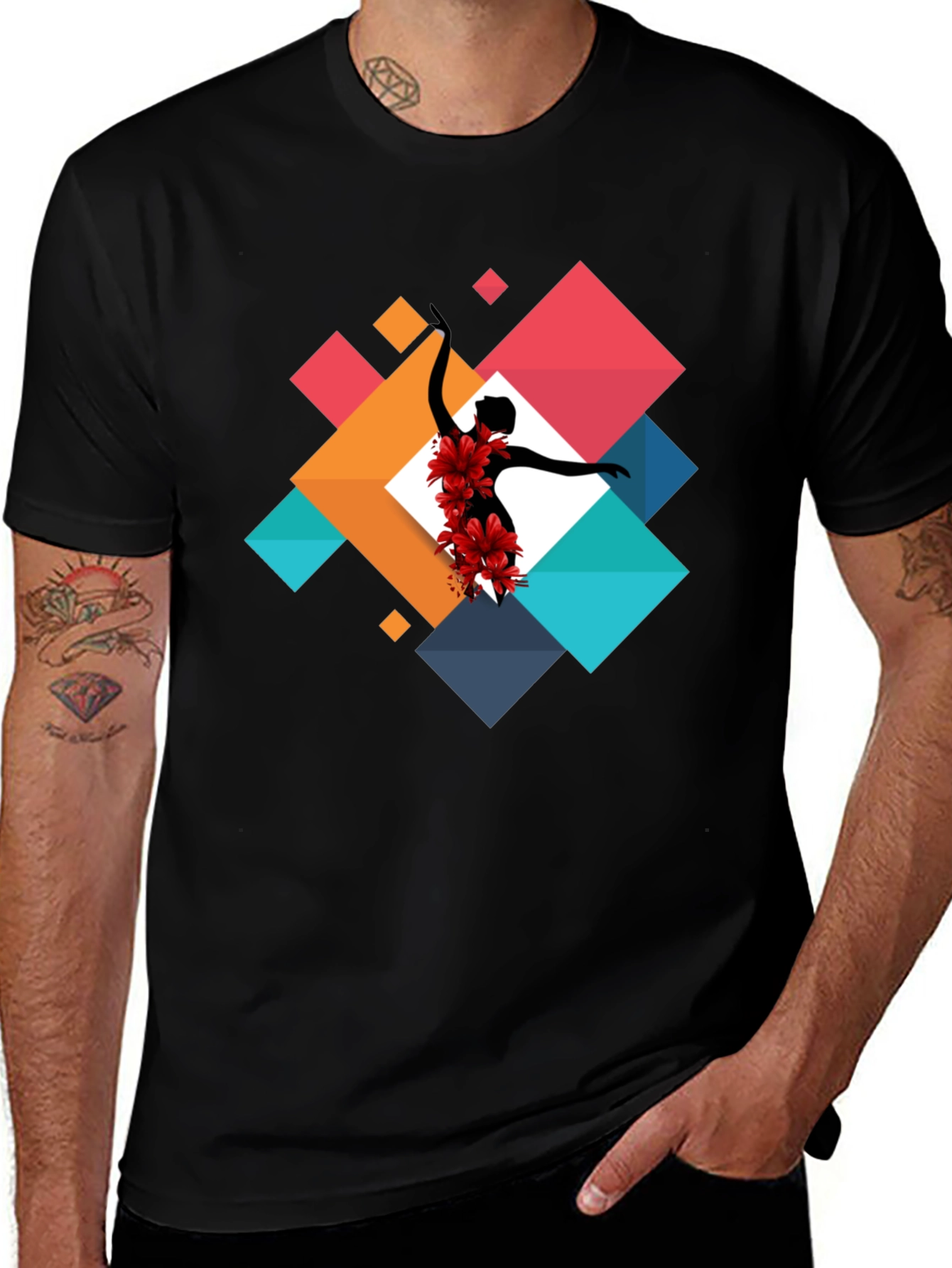 Variant 26 of Geometric Floral Dancer Black T-Shirt