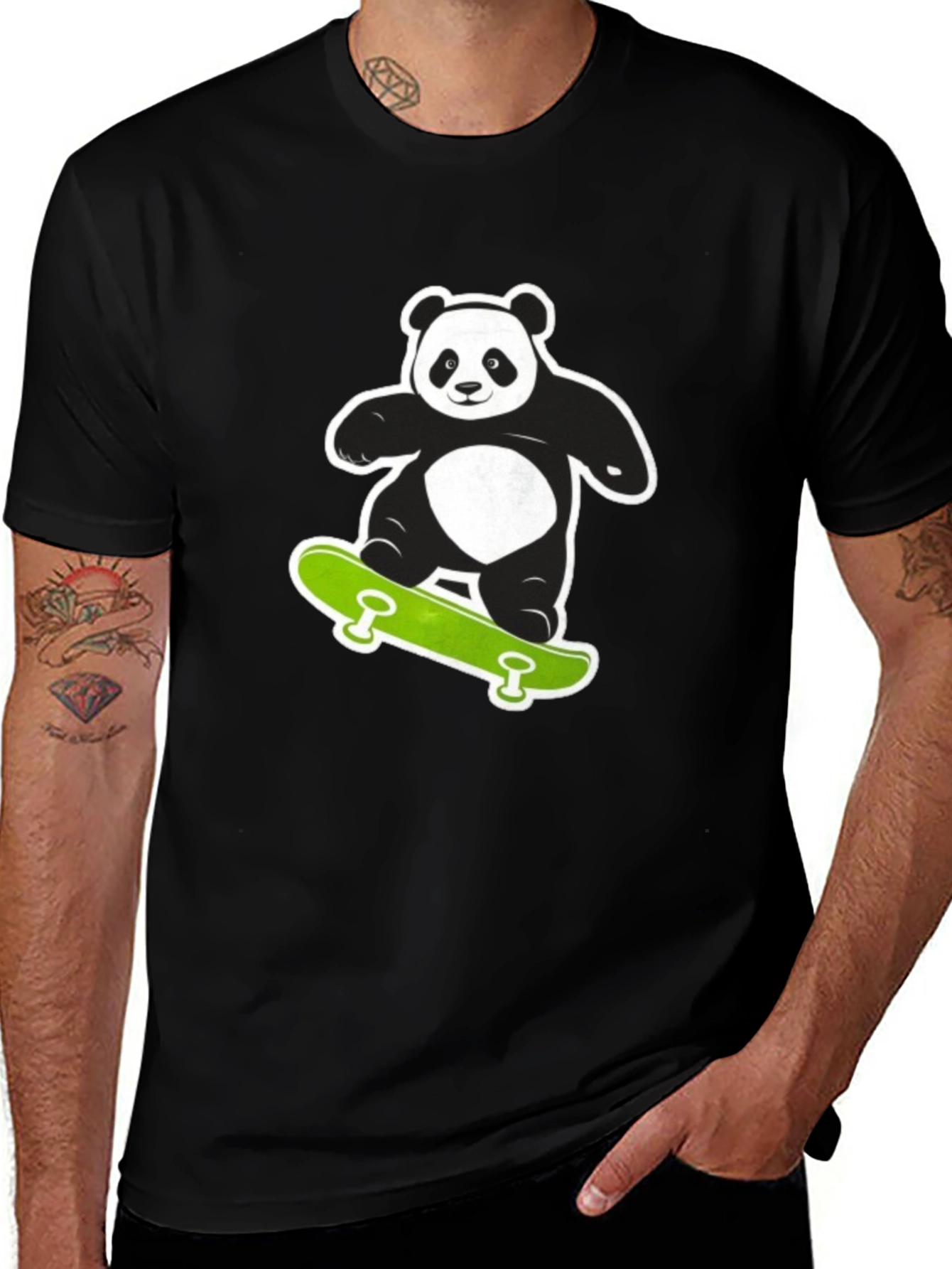 Variant 8 of Cool Panda on Skateboard Black T-Shirt