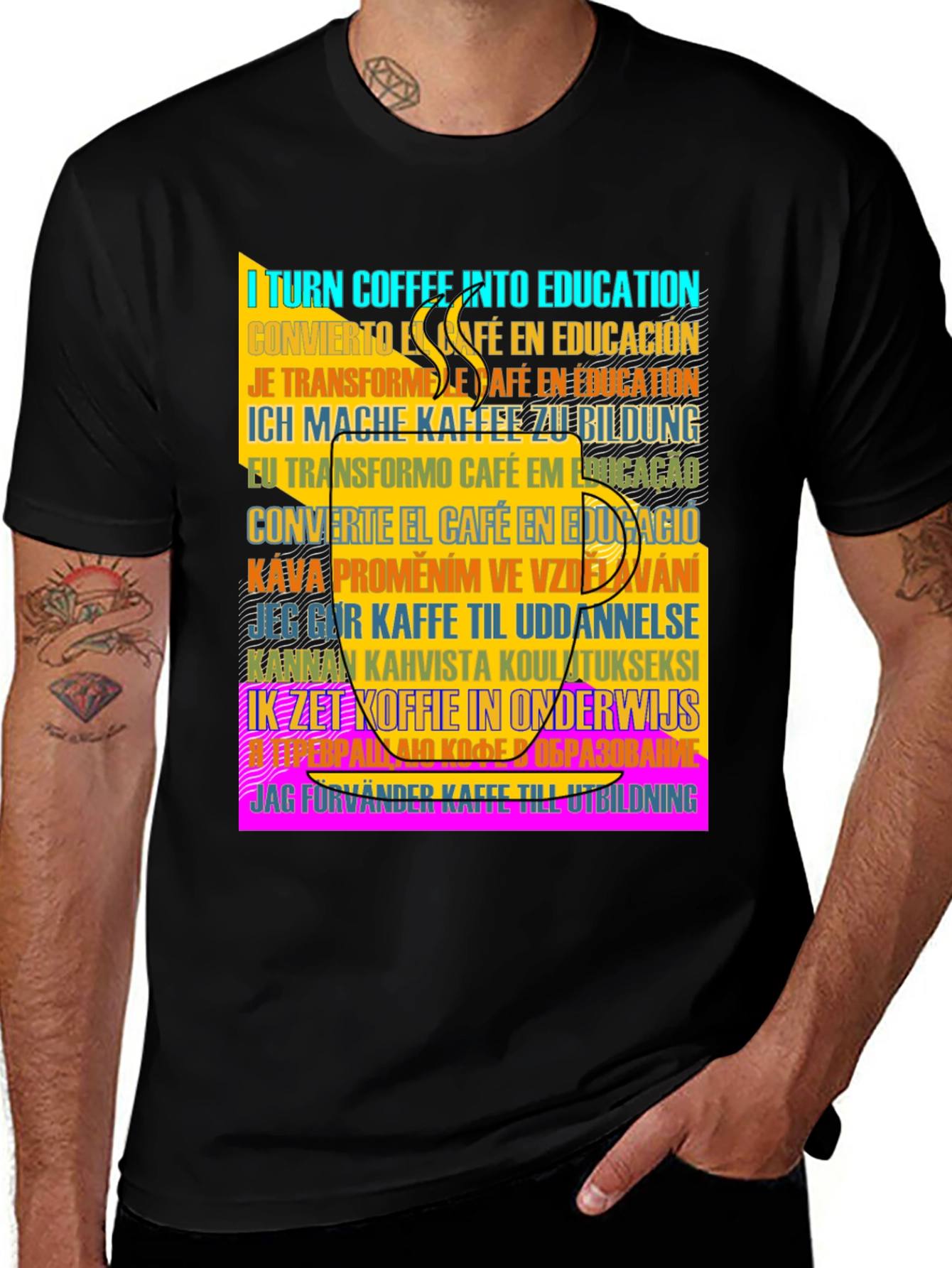 Variant 10 of Coffee to Education T-Shirt - Multi-Language Design
