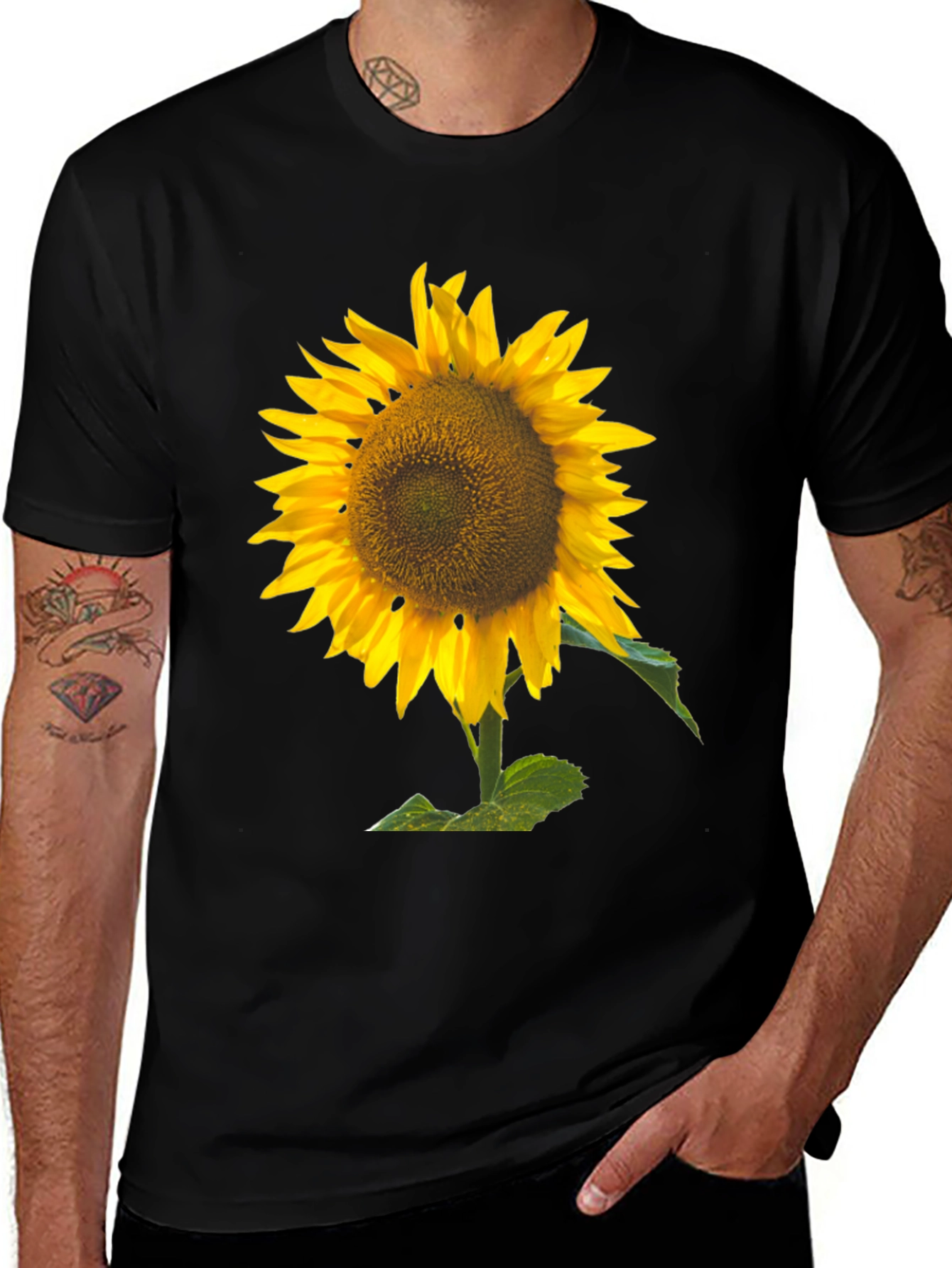 Variant 8 of Sunflower Graphic Tee - Black Cotton Casual Shirt