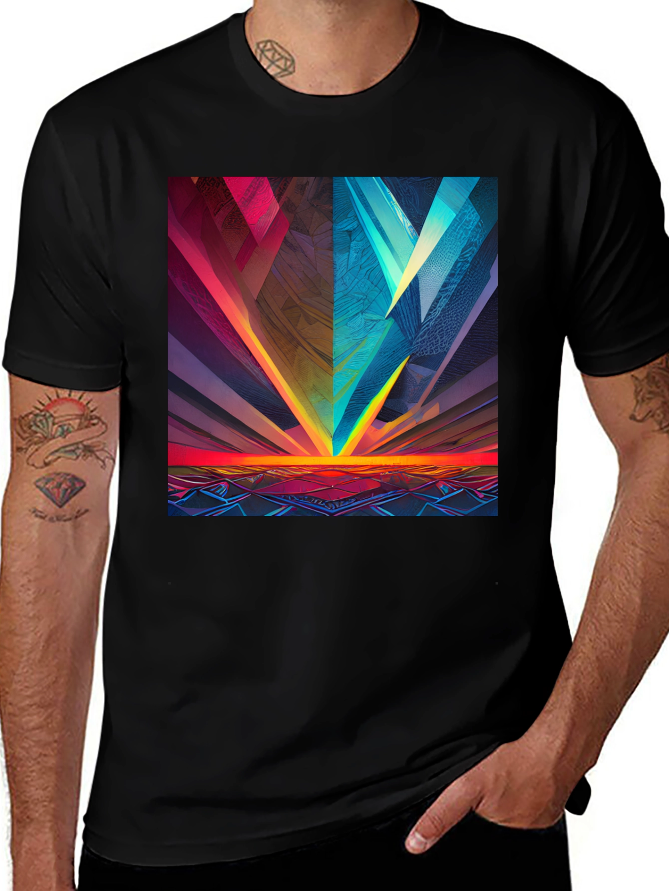 Variant 16 of Abstract Geometric Graphic Print Black Tee