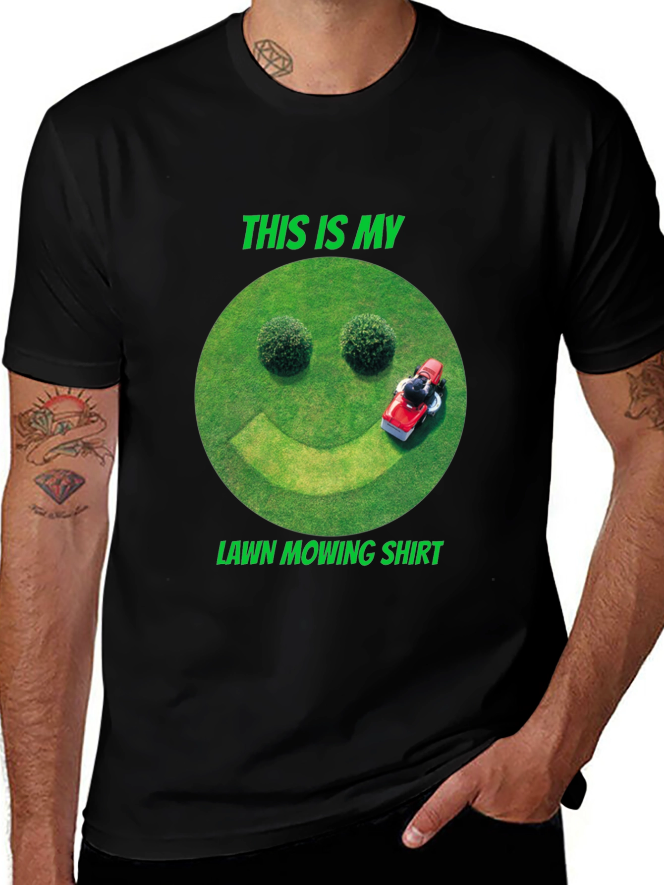 Variant 5 of Funny Lawn Mowing Shirt - Smiley Face Design