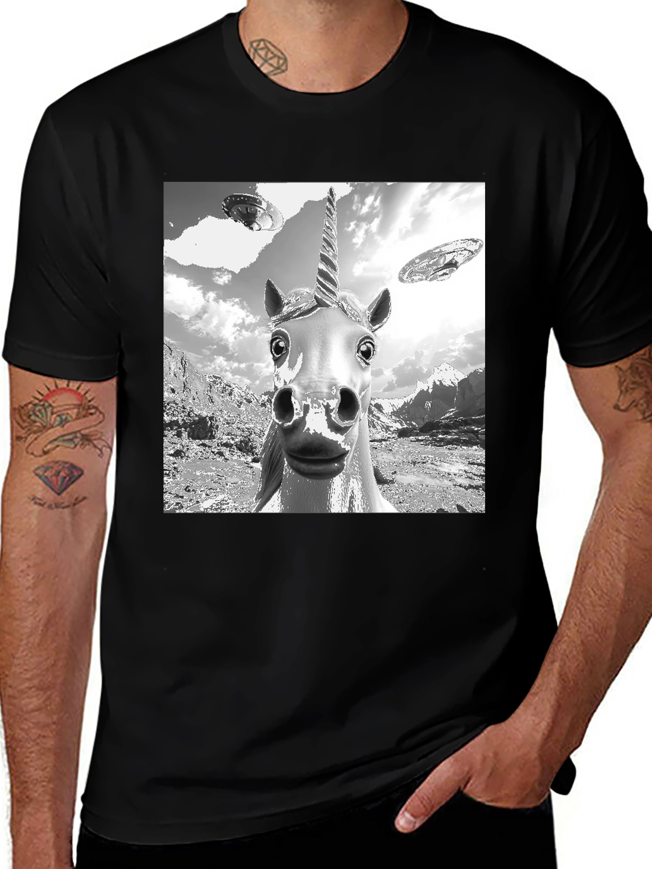 Variant 10 of Unicorn UFO T-Shirt - Black Cotton Tee