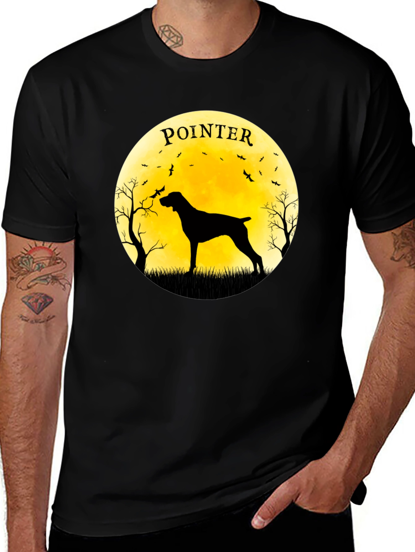 Pointer Dog Silhouette T-Shirt - Moon Graphic Tee
