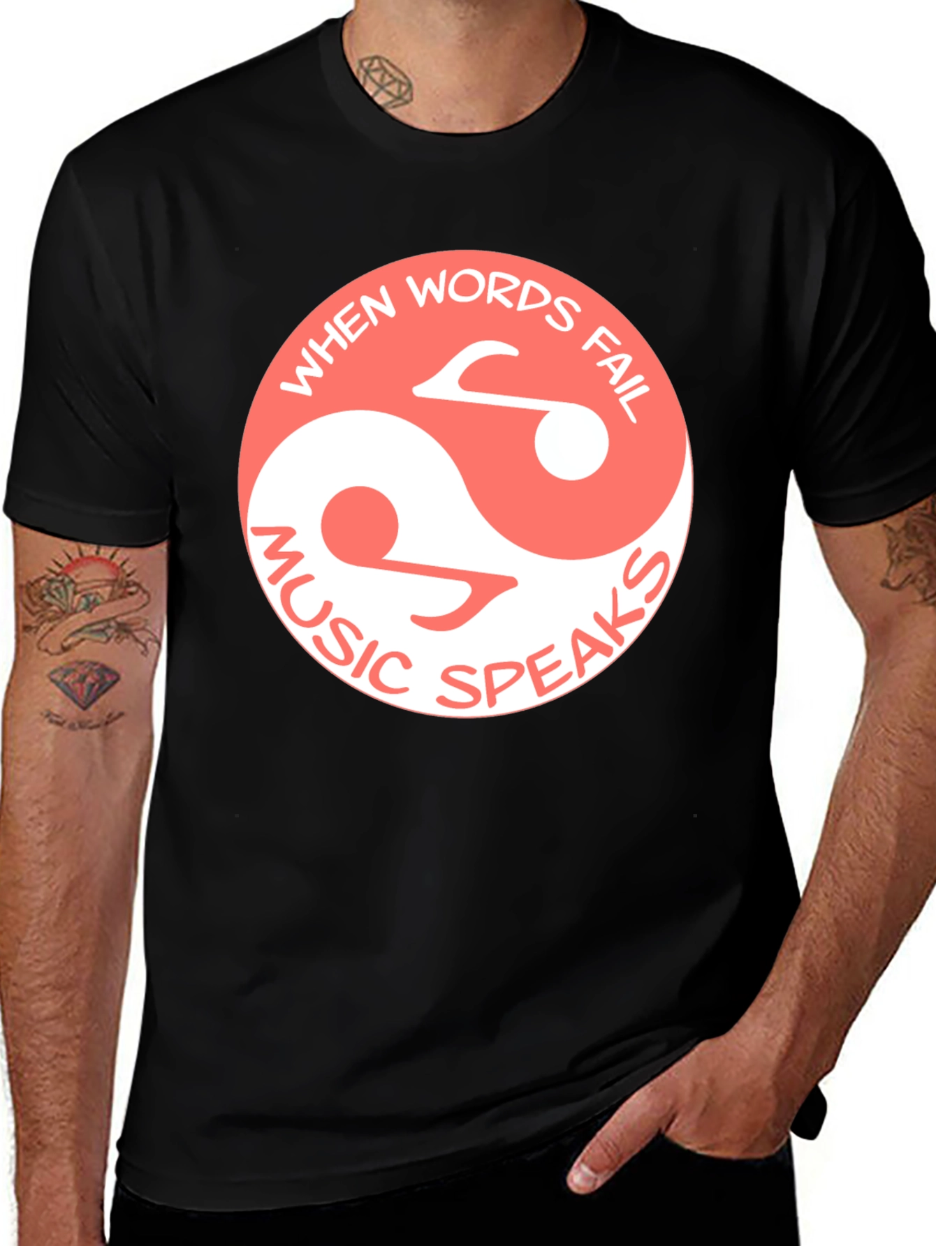 Music Speaks Yin Yang Black T-Shirt
