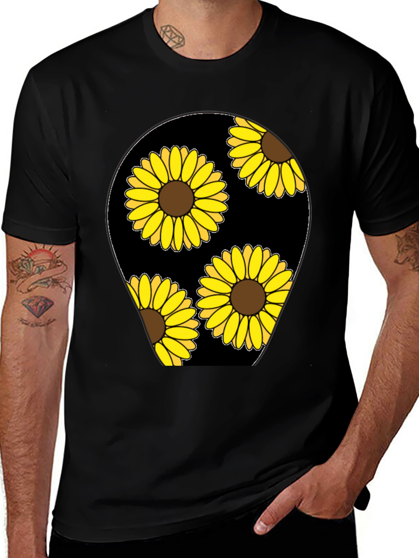 Variant 2 of Sunflower Graphic Tee - Trendy Black T-Shirt