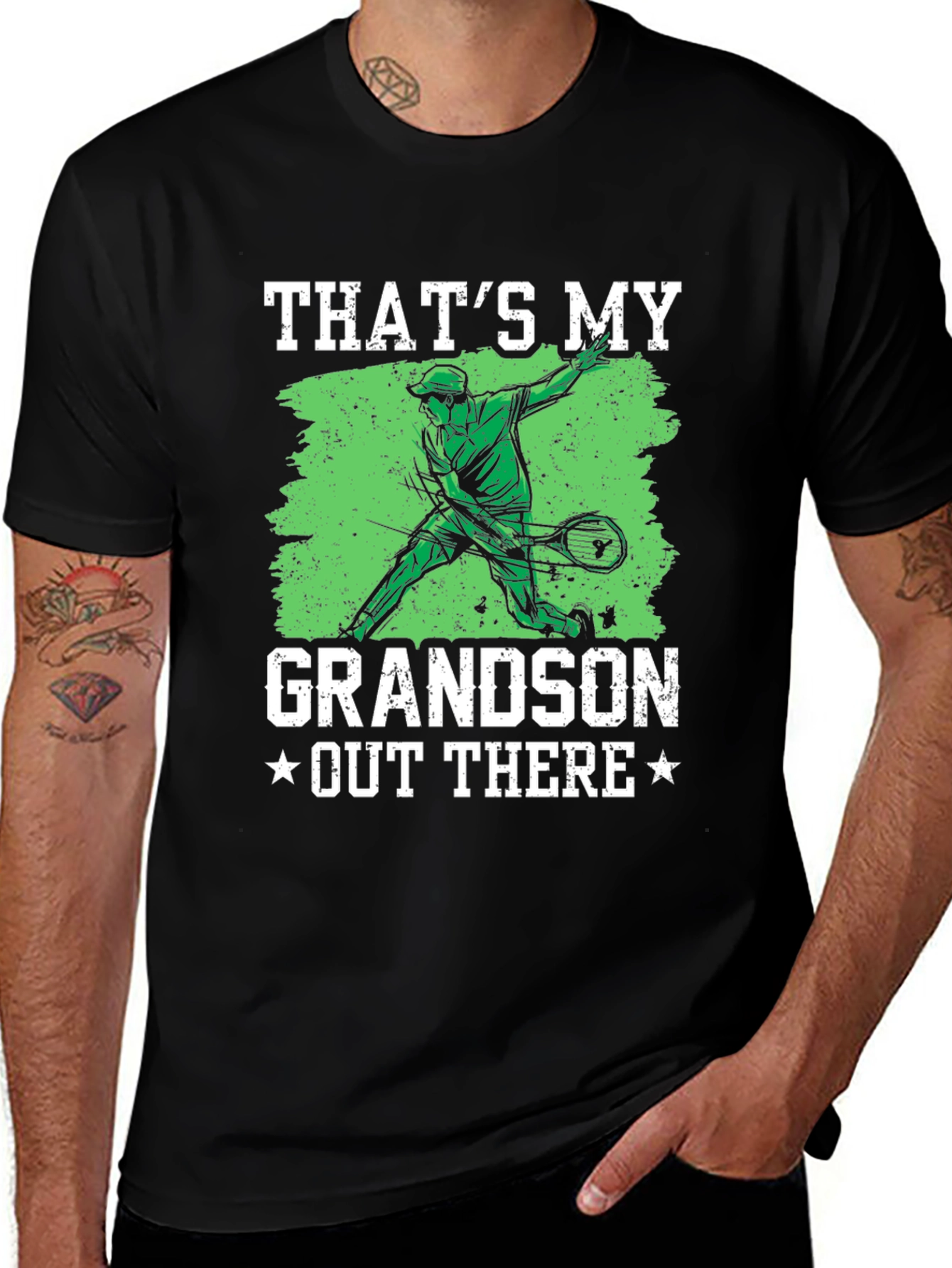 Black That's My Grandson Out There Tennis Graphic T-Shirt main image