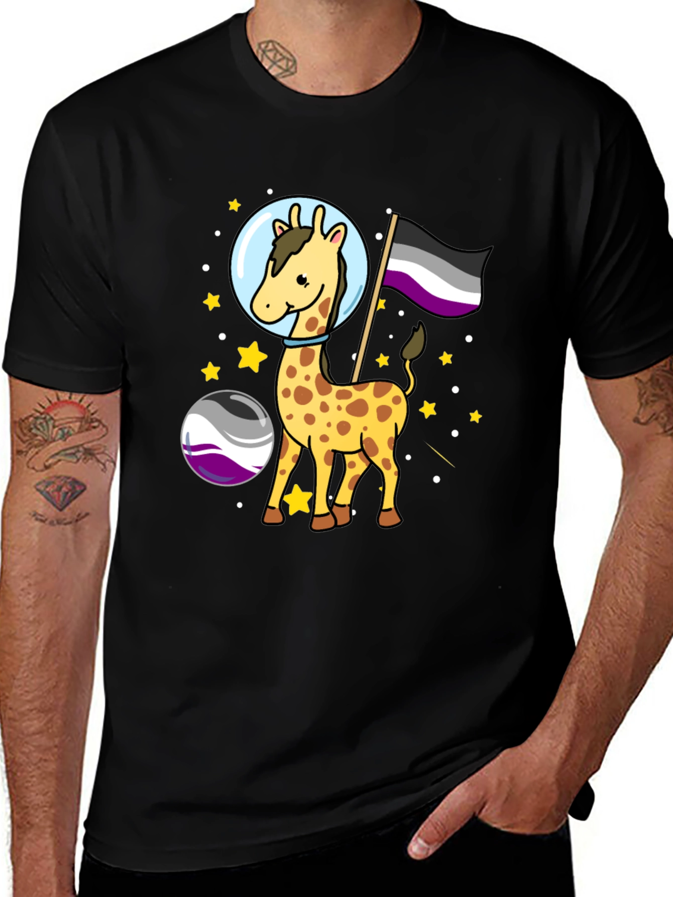 Variant 21 of Asexual Pride Giraffe in Space T-Shirt