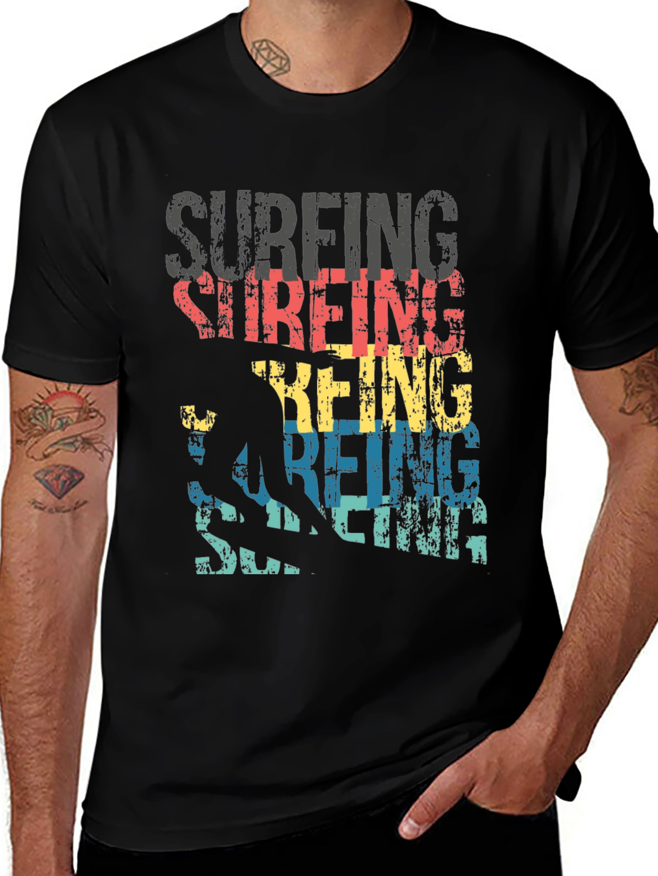 Variant 17 of Surfing Silhouette Graphic T-Shirt - Black