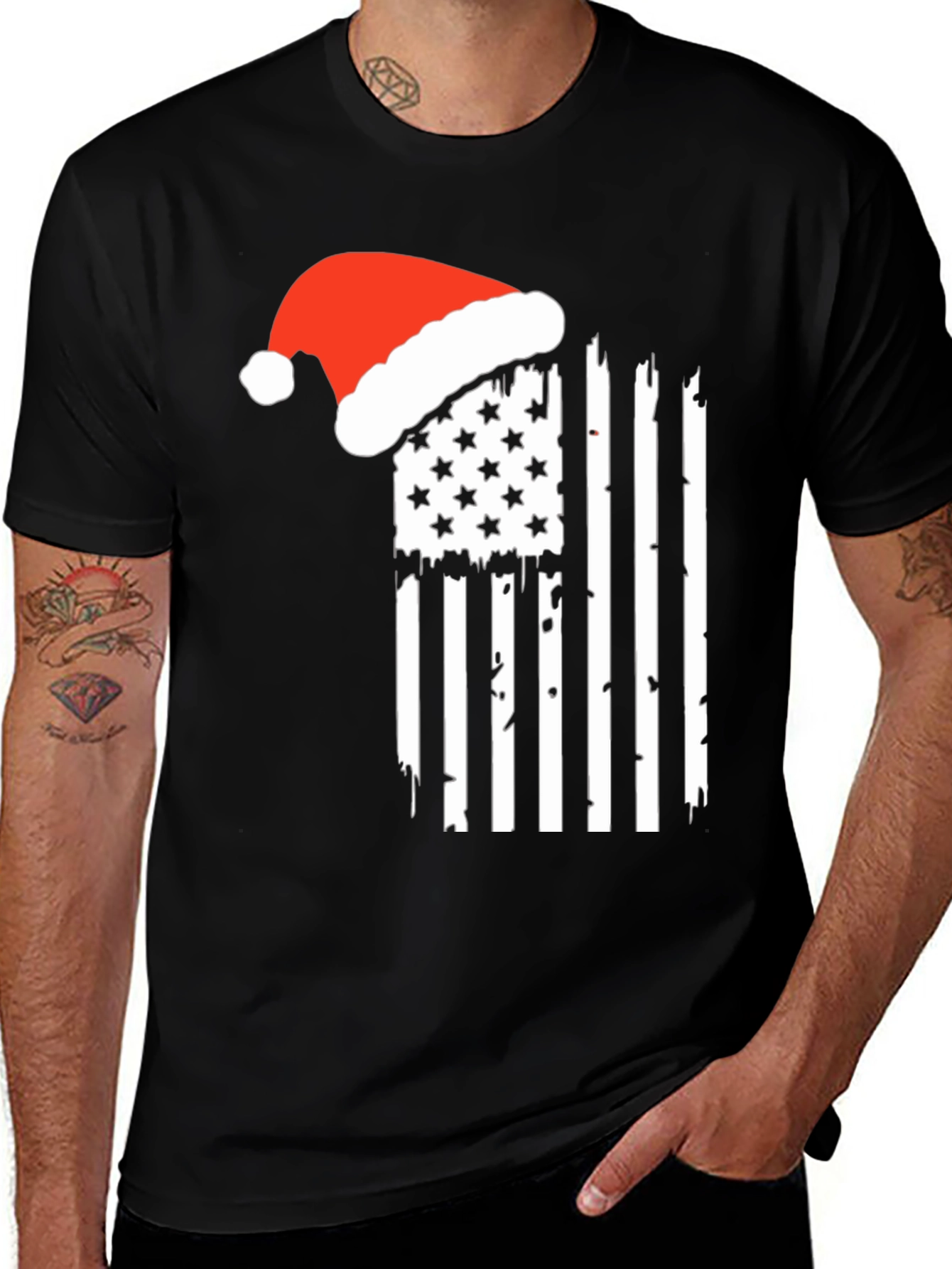 Variant 14 of Festive American Flag Santa Hat Graphic Tee