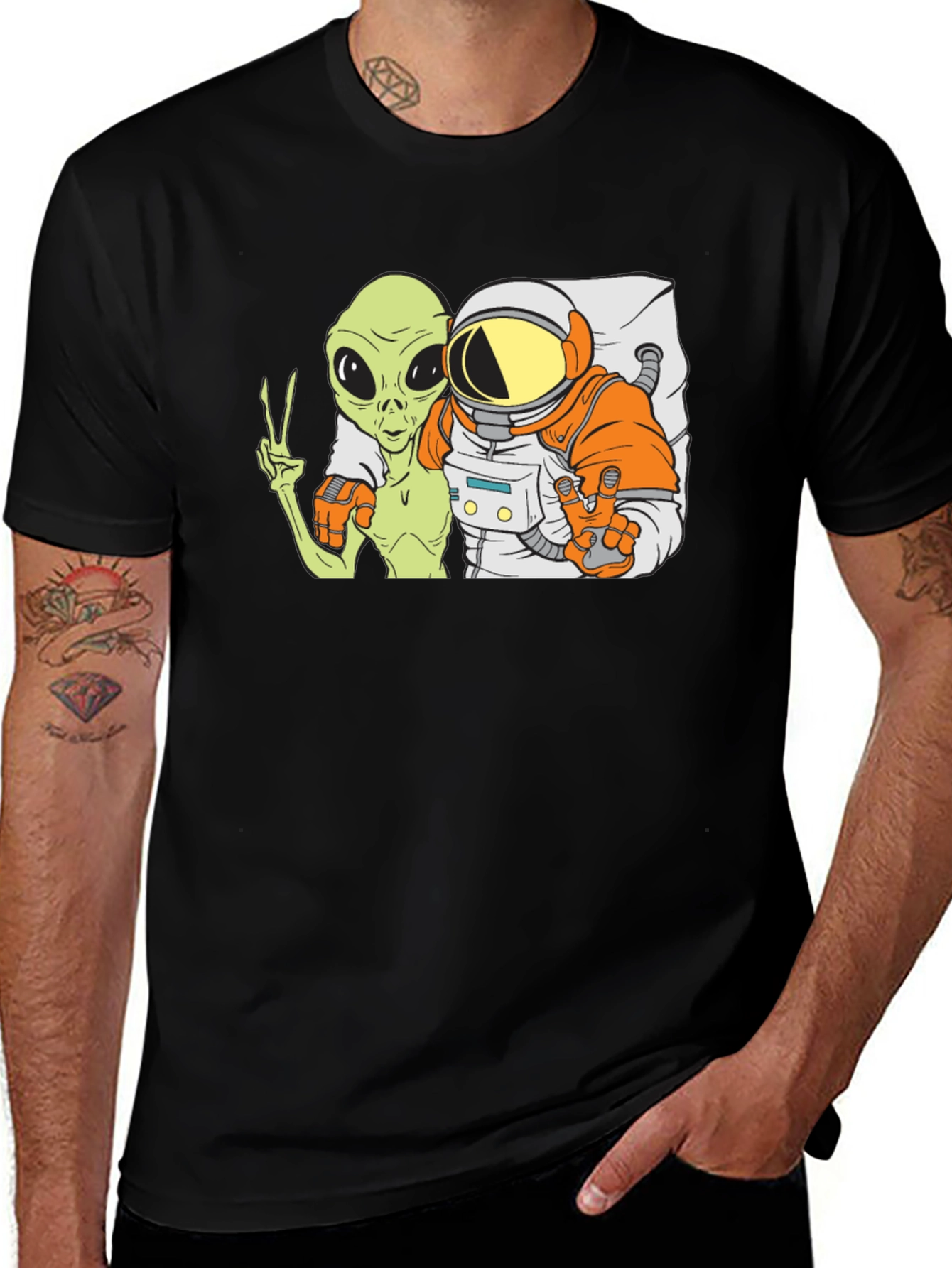 Variant 22 of Alien & Astronaut BFFs Graphic Tee - Black Cotton Blend