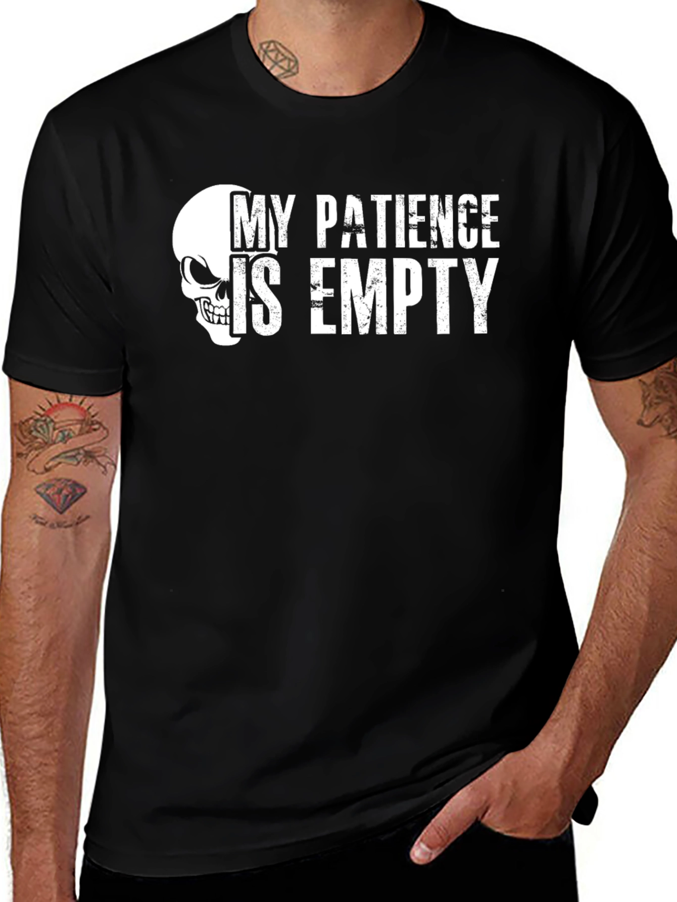 Variant 17 of My Patience is Empty Skull Graphic Tee - Black