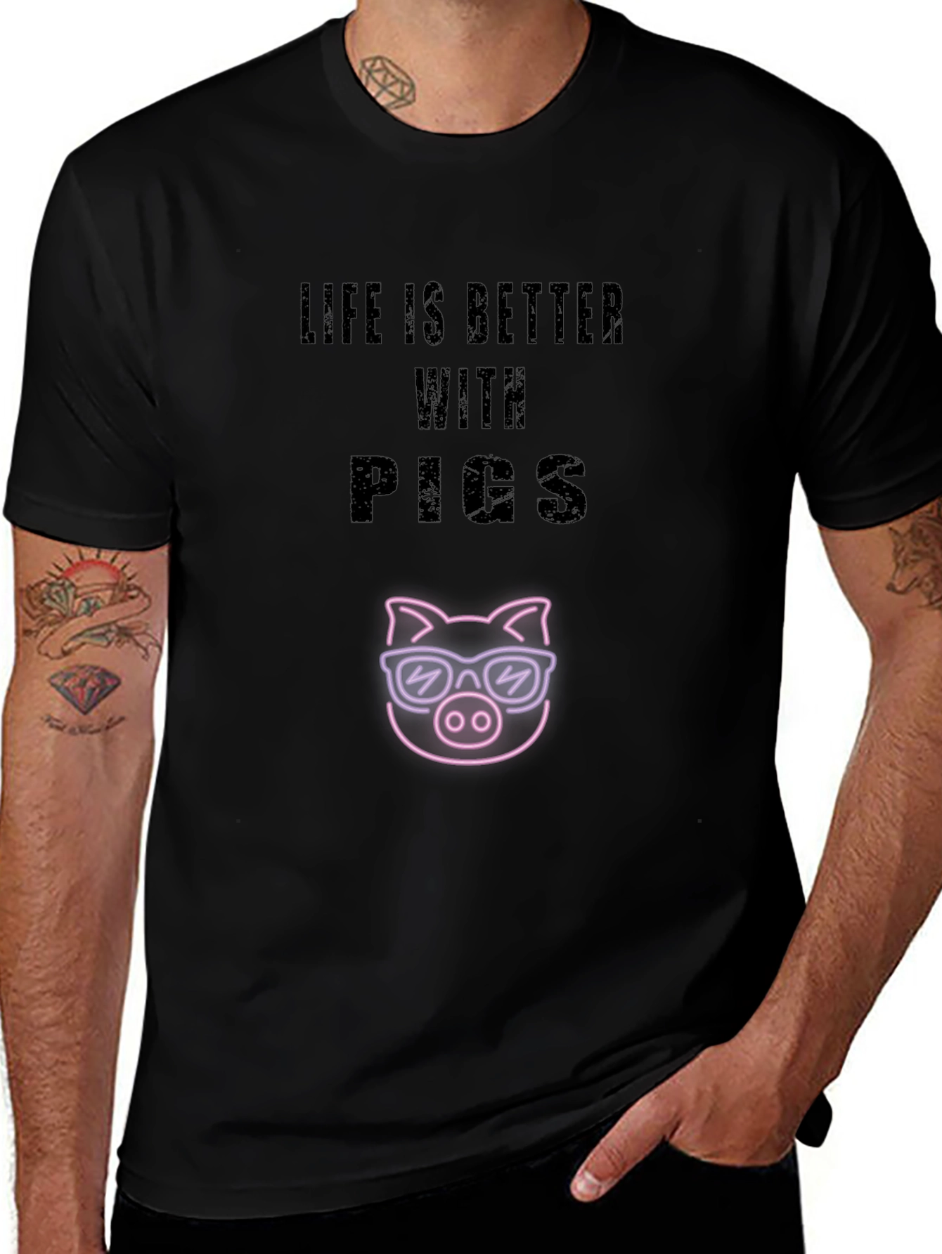 Life is Better with Pigs Black T-Shirt
