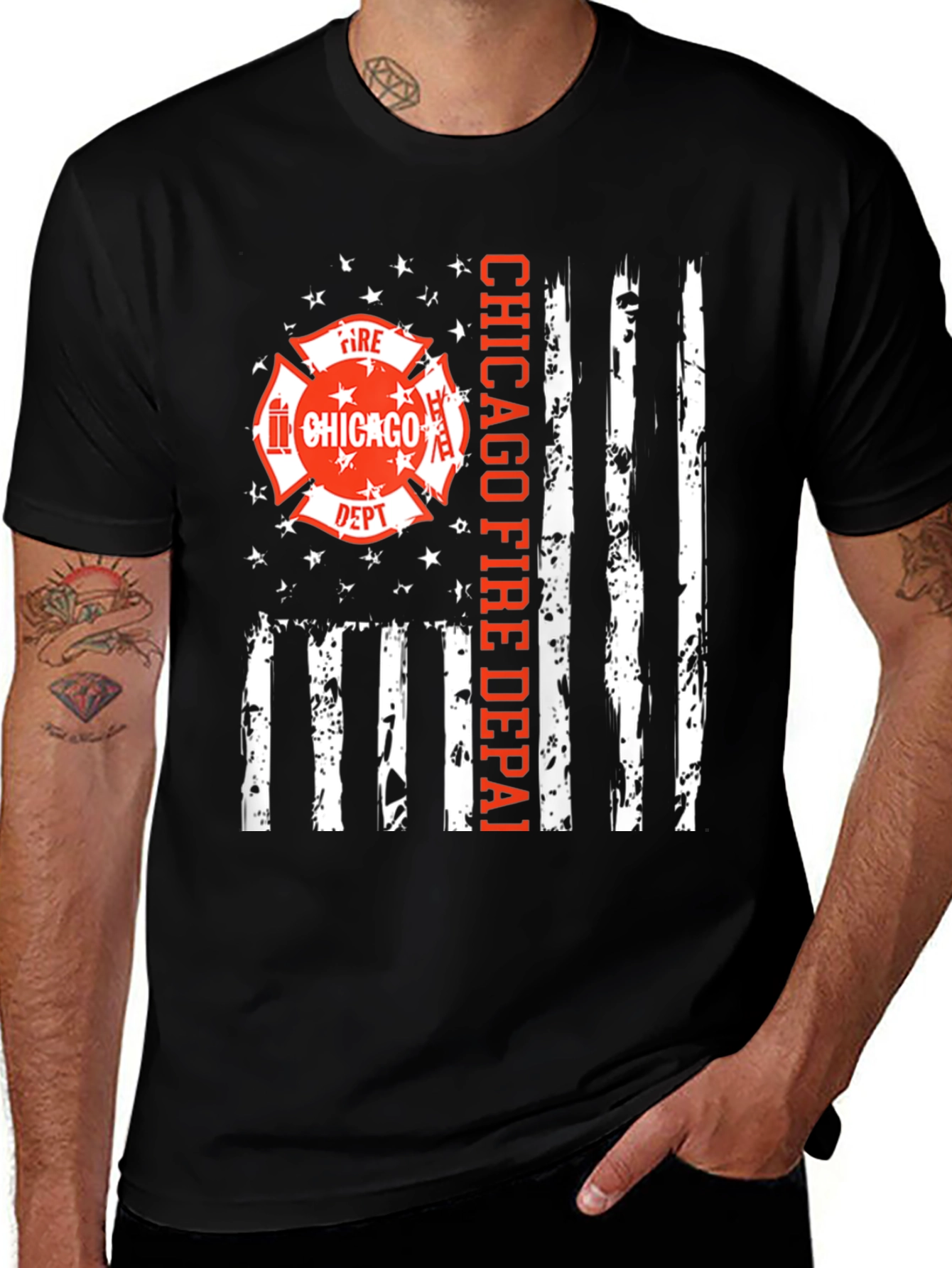 Chicago Fire Dept. American Flag T-Shirt