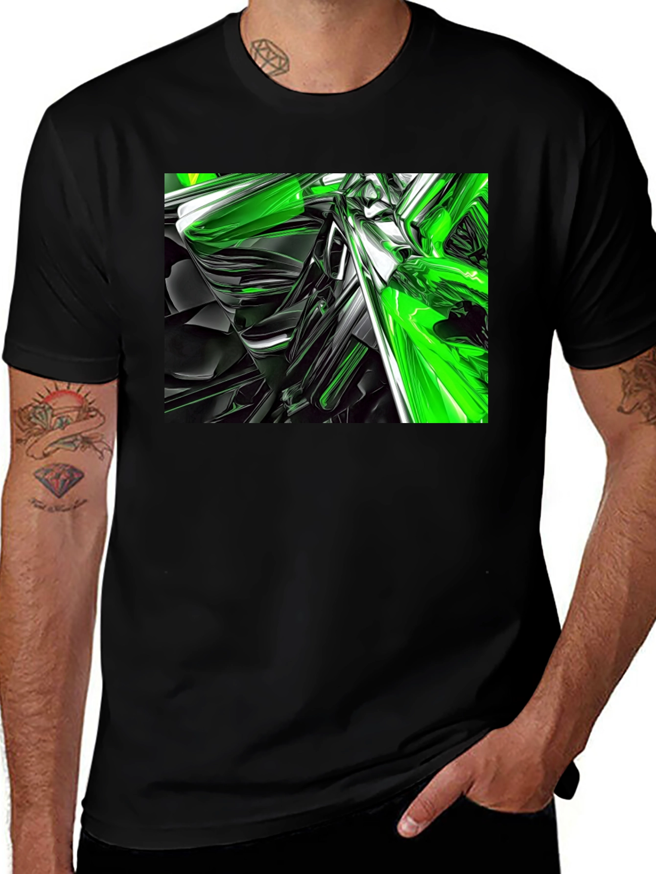 Variant 10 of Abstract Green & Black Graphic T-Shirt
