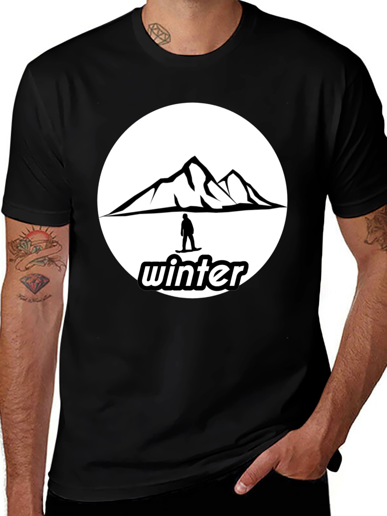 Variant 9 of Winter Mountain Graphic Tee - Black Cotton T-Shirt