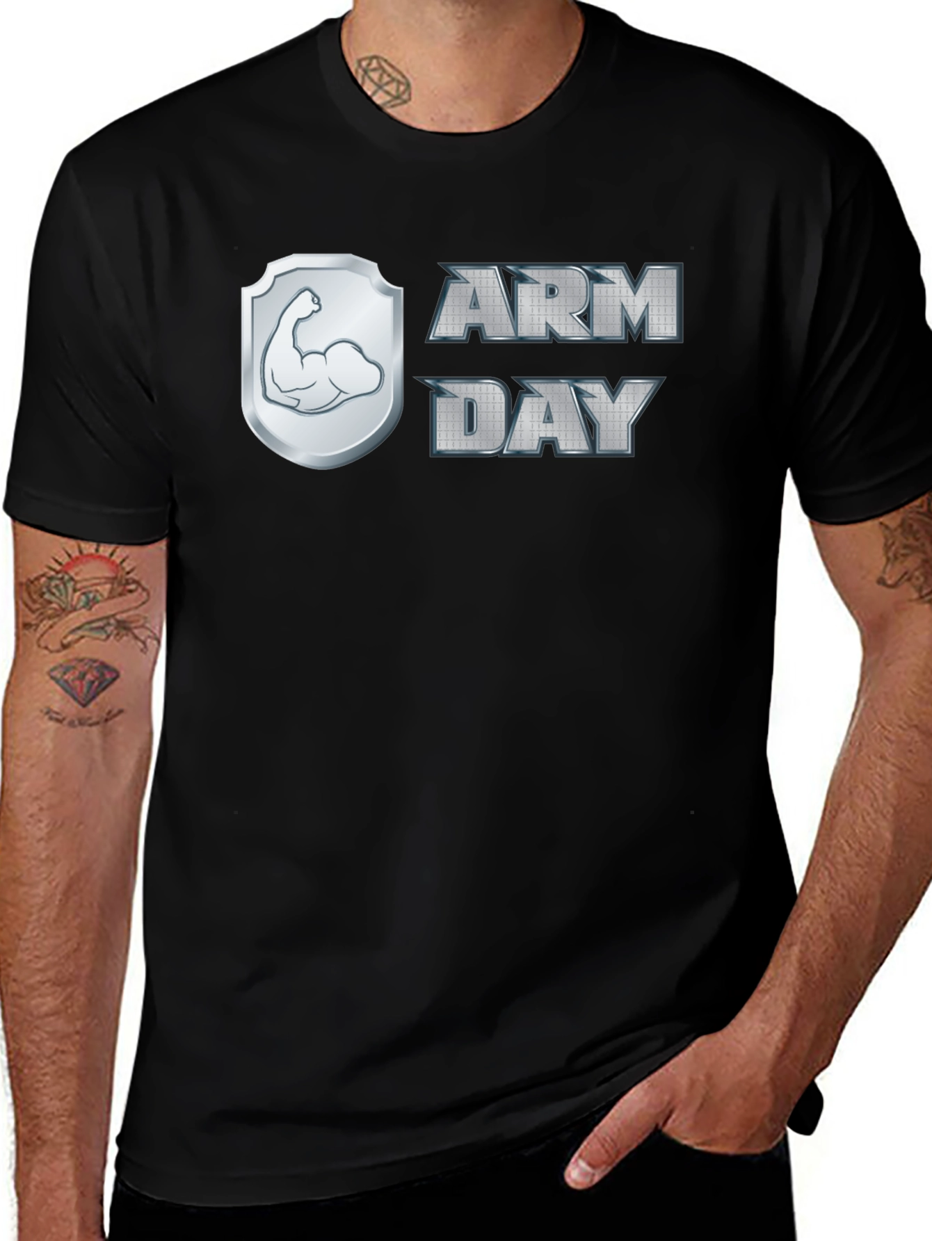 Arm Day Graphic Tee - Black Cotton Fitness Shirt