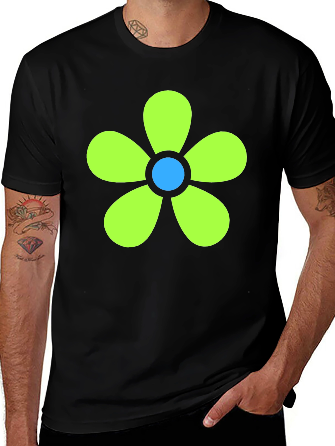 Retro Flower Power Tee - Black Cotton Blend