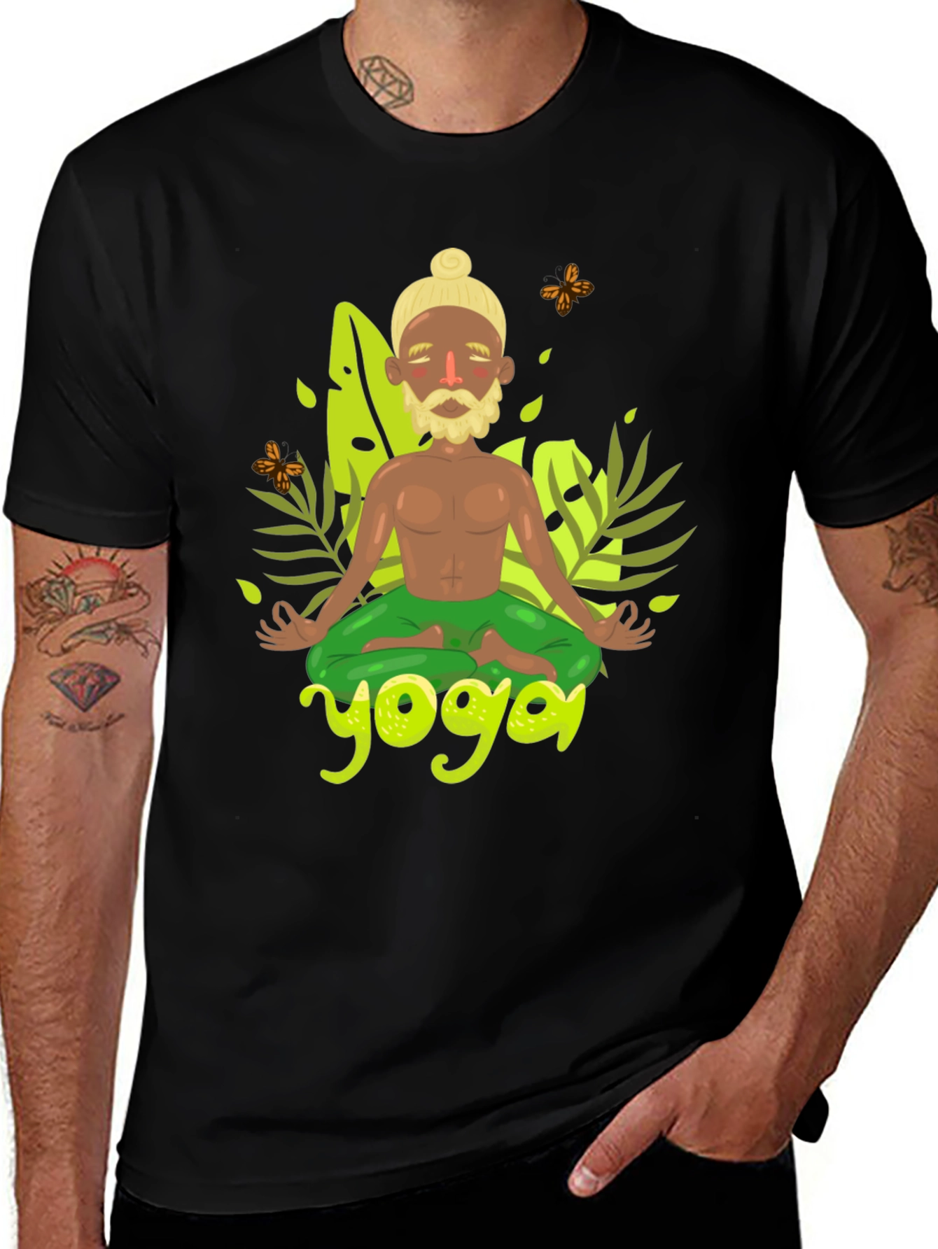 Variant 13 of Yoga Cartoon Print Black Tee