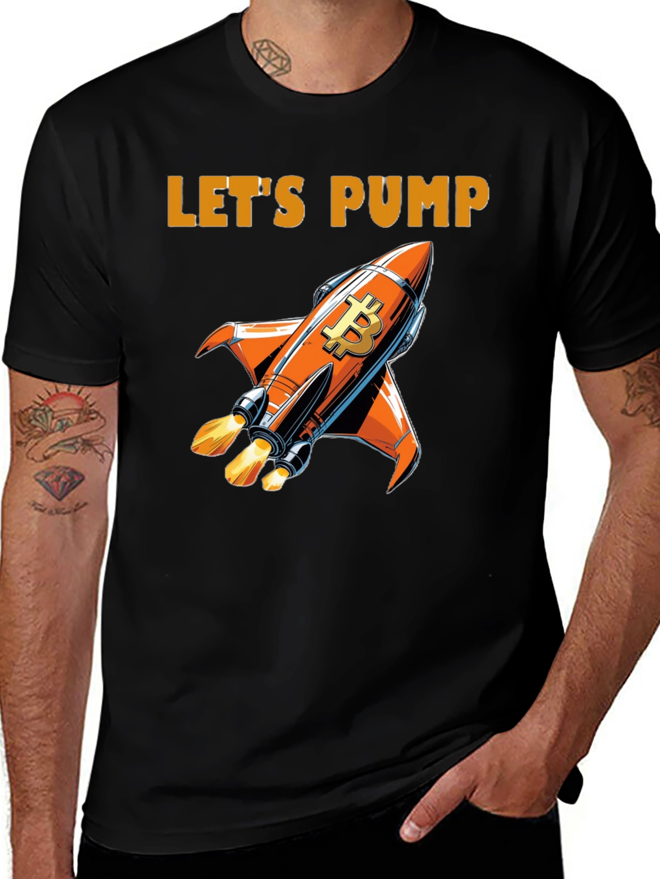 Variant 16 of Let's Pump Bitcoin Rocket Black T-Shirt