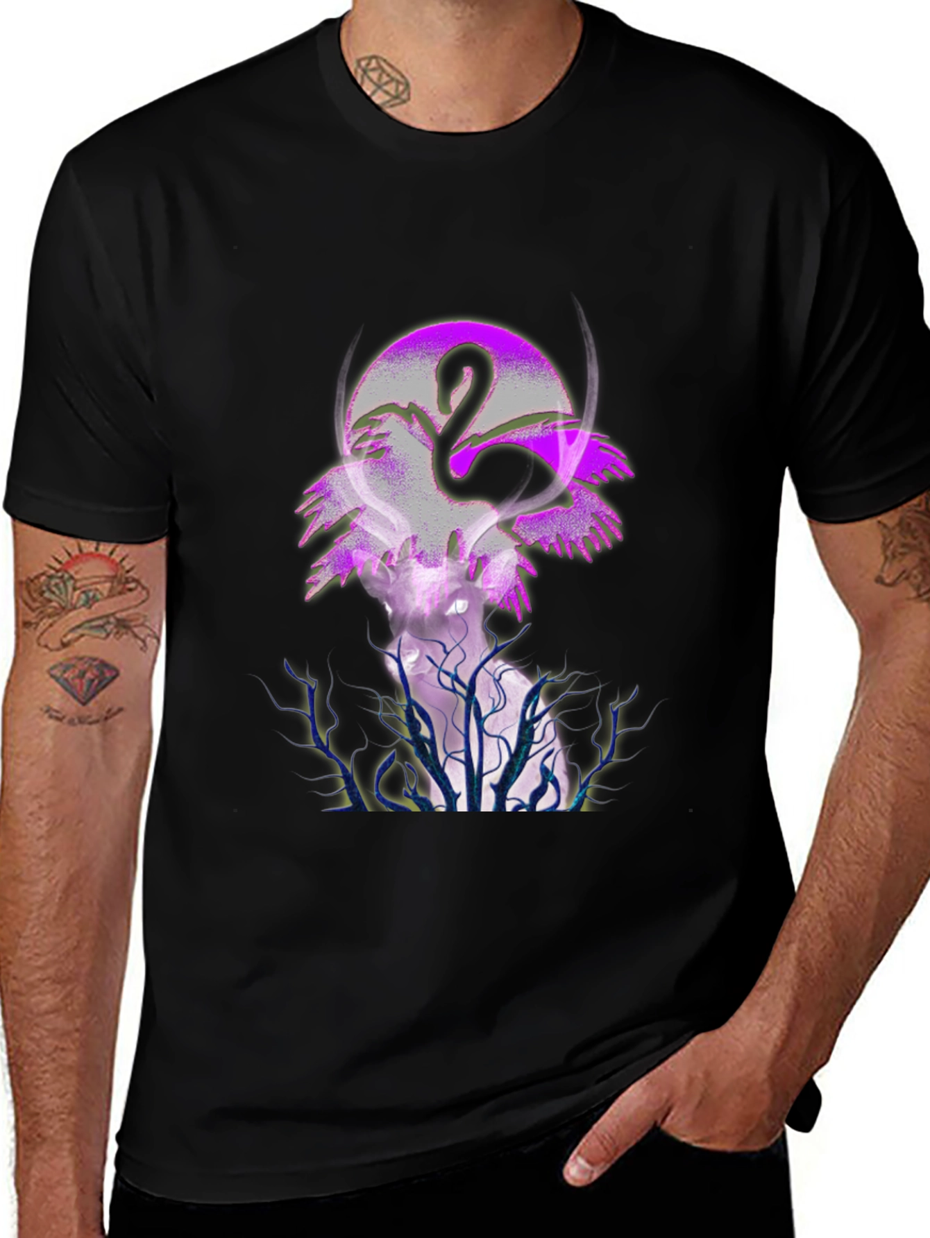Variant 26 of Flamingo Moon Graphic Tee - Men's Black T-Shirt