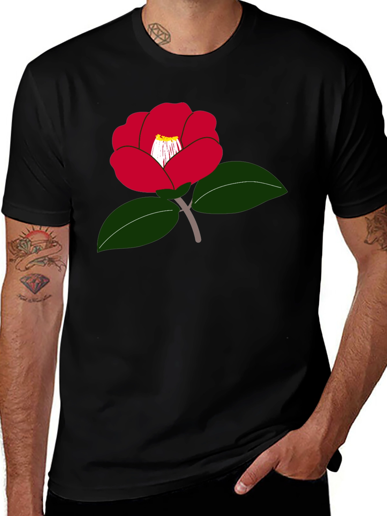 Variant 6 of Red Camellia Flower Graphic T-Shirt - Casual Wear