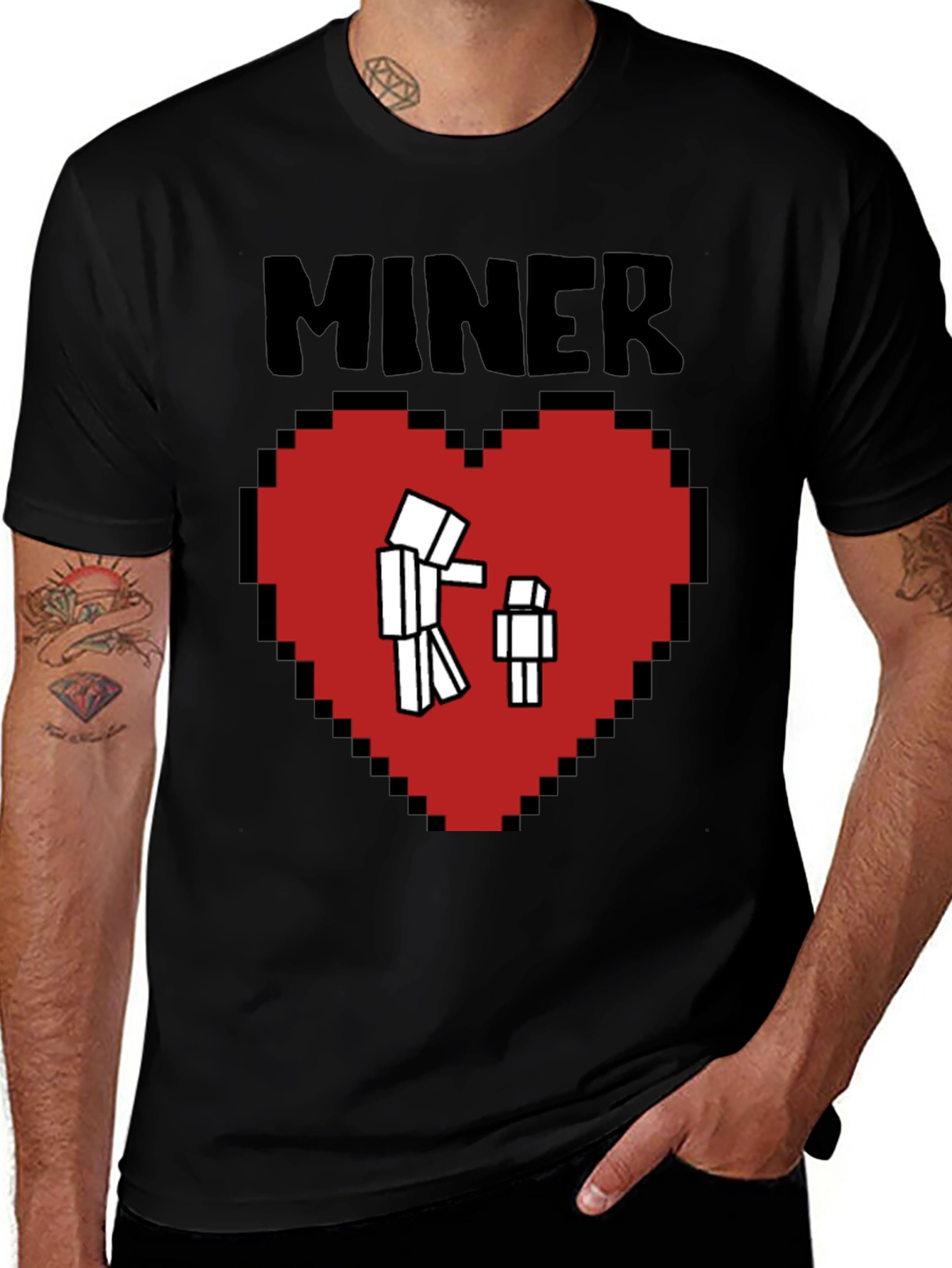 Variant 26 of Miner with Heart Pixelated T-Shirt