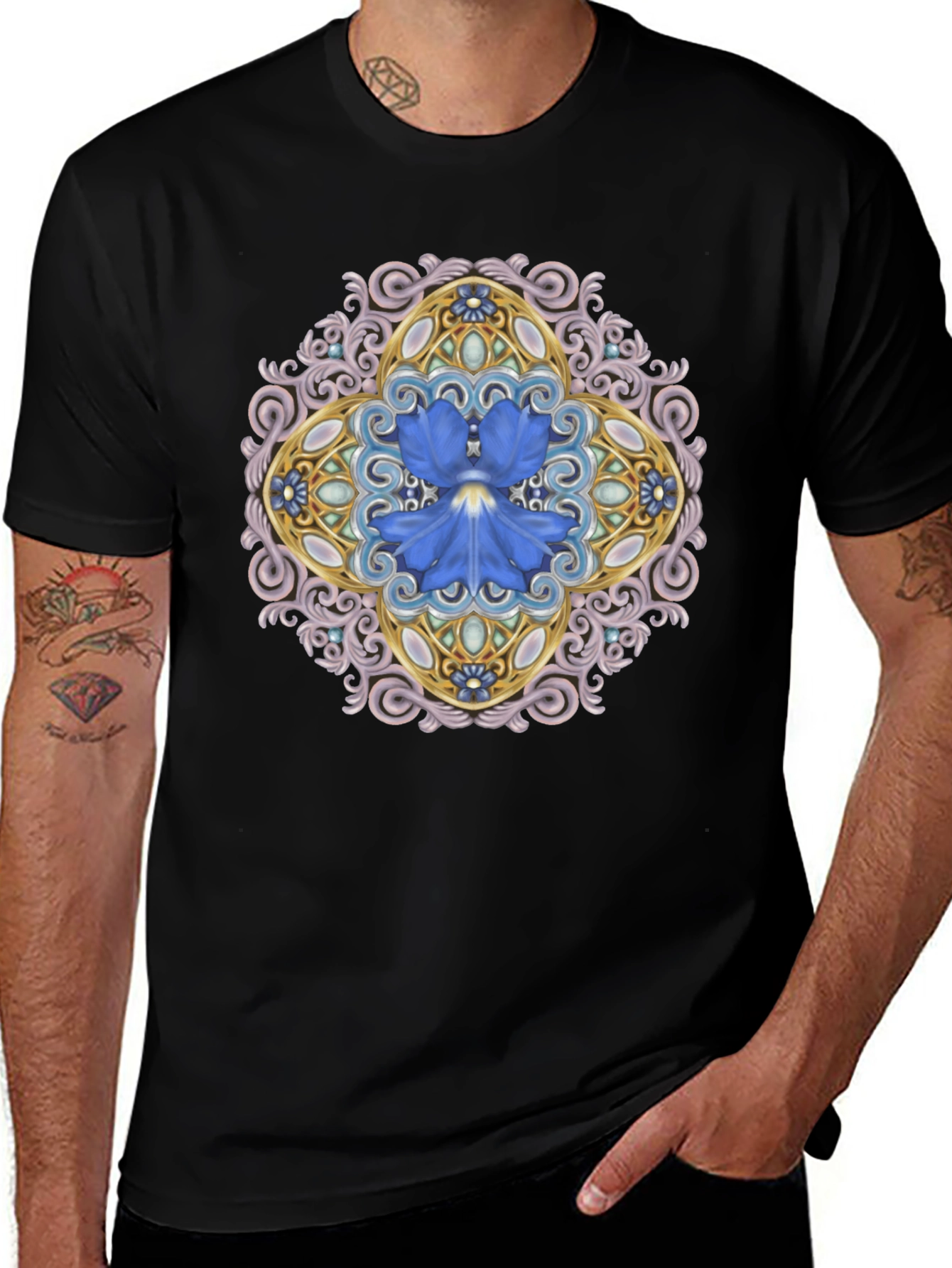 Variant 6 of Floral Mandala Graphic Black T-Shirt