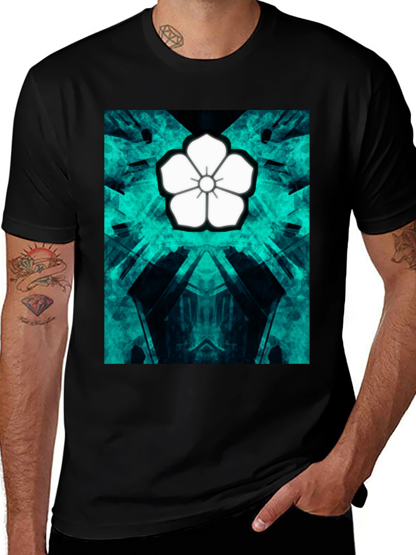 Variant 13 of Abstract Floral Graphic Print Tee - Black