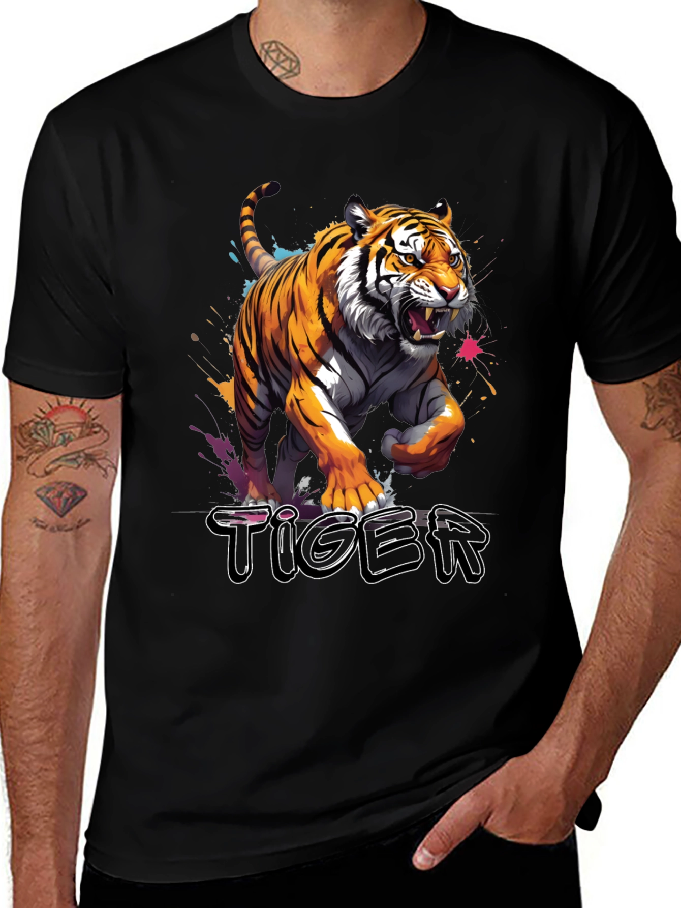 Variant 22 of Bold Tiger Graphic Tee - Men's Black T-Shirt