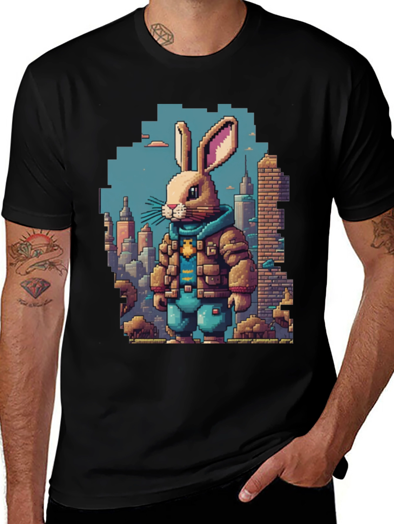 Variant 15 of Pixel Art Rabbit Tee - Urban Style
