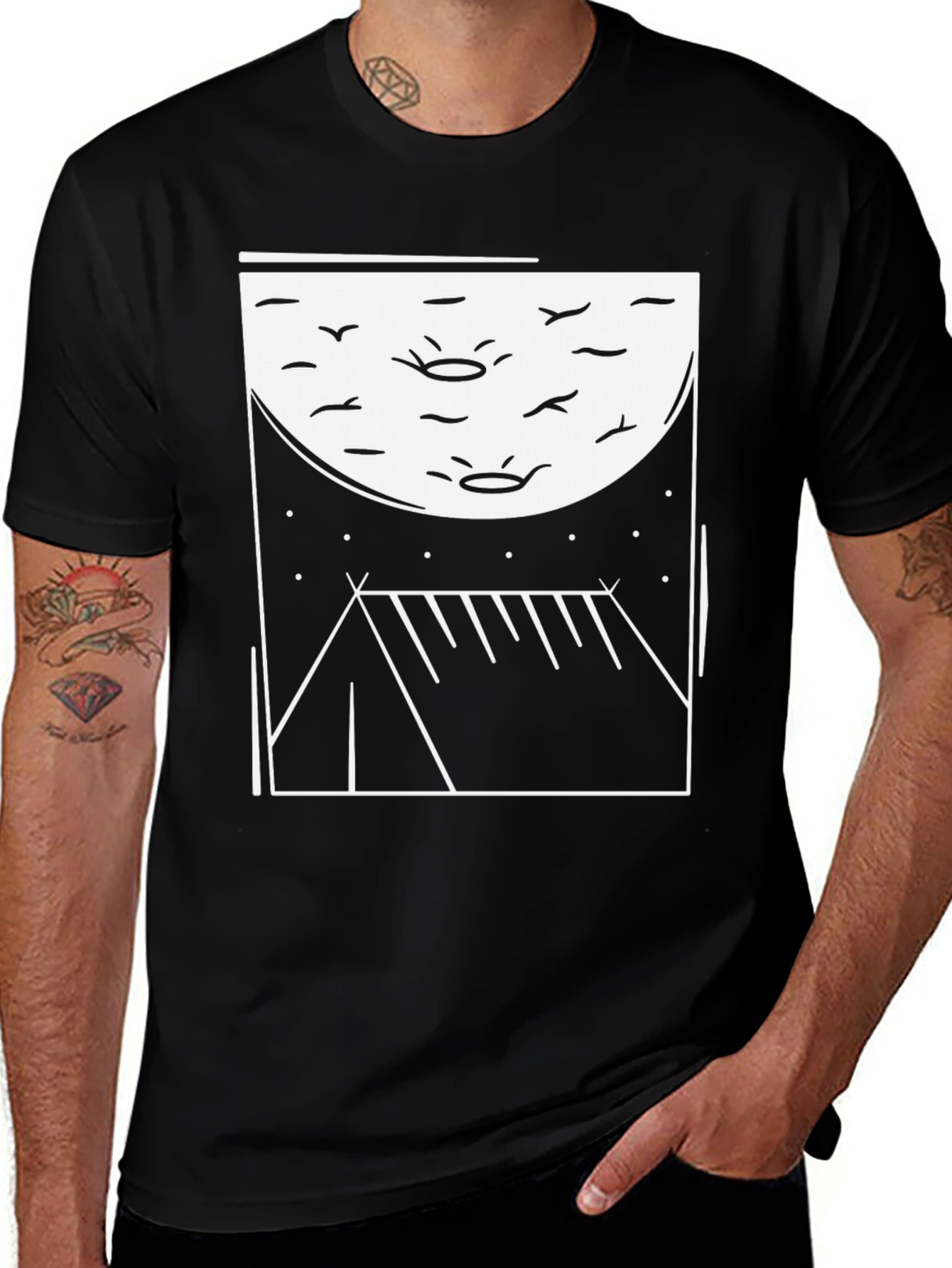 Variant 25 of Camping Scene Graphic Tee - Black Unisex Shirt