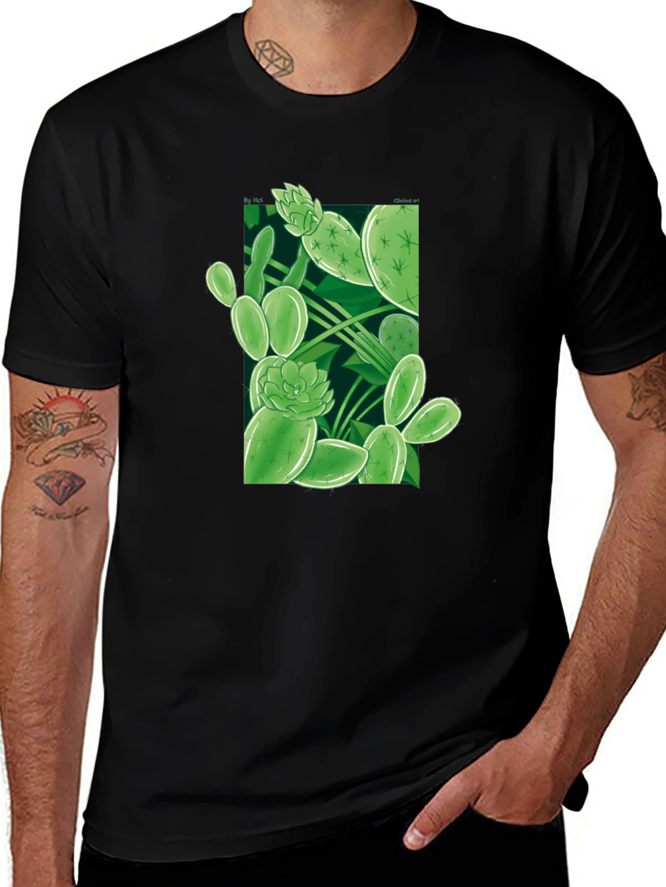 Variant 3 of Stylish Cactus Print Black T-Shirt