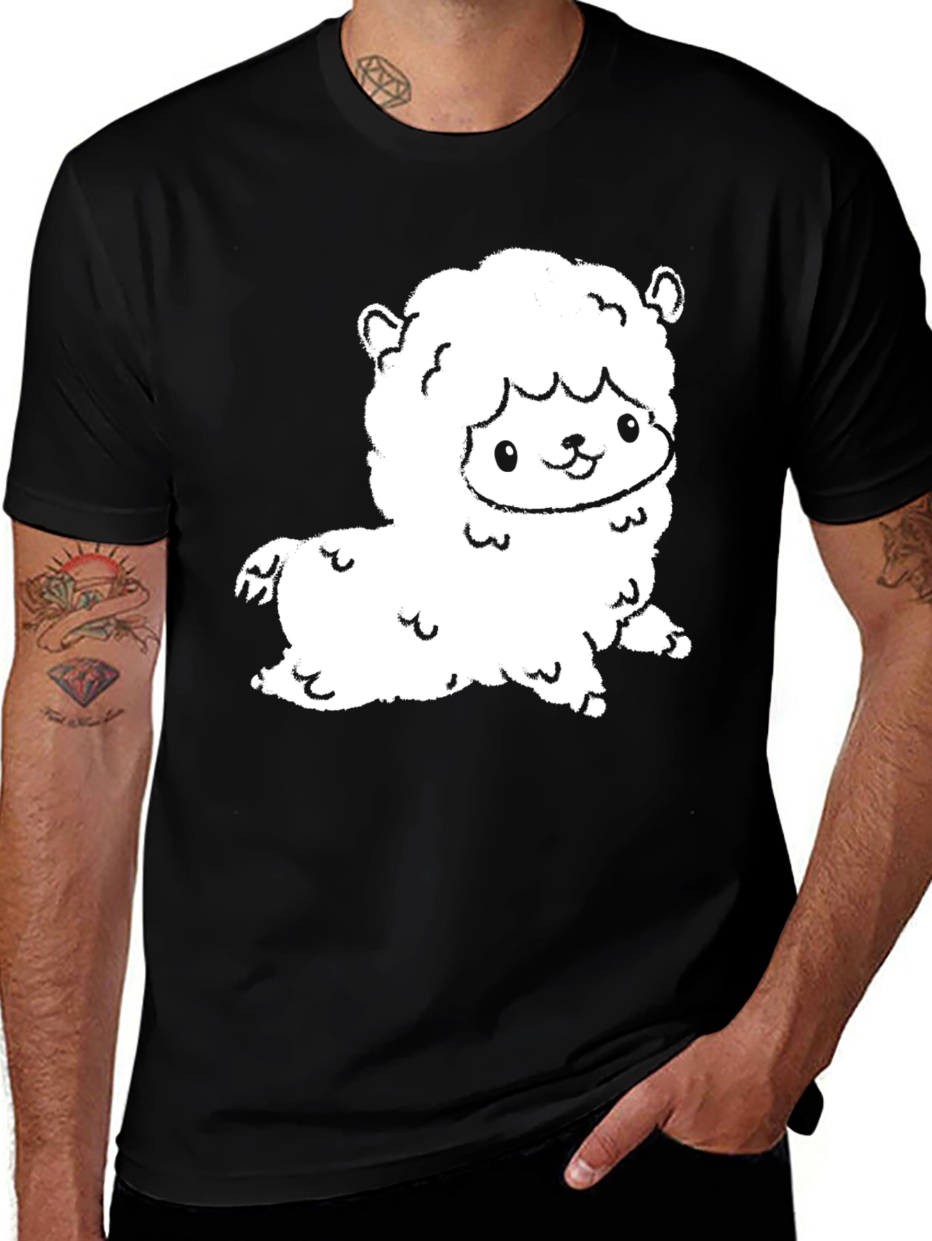 Variant 17 of Cute Llama Graphic Tee - Black Cotton Shirt
